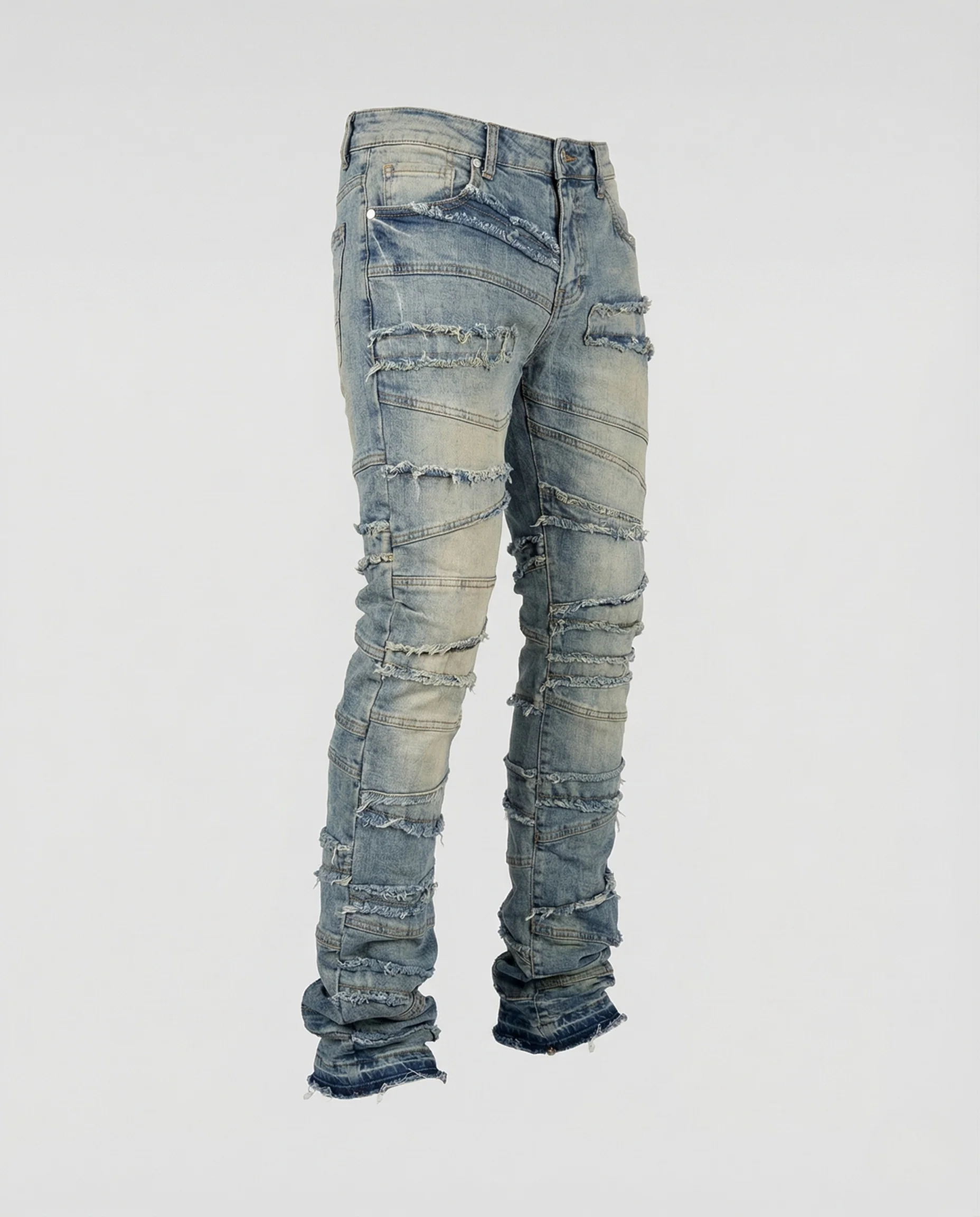 Herren Patchwork Jeans Slim Fit mit Fransen - Image 5