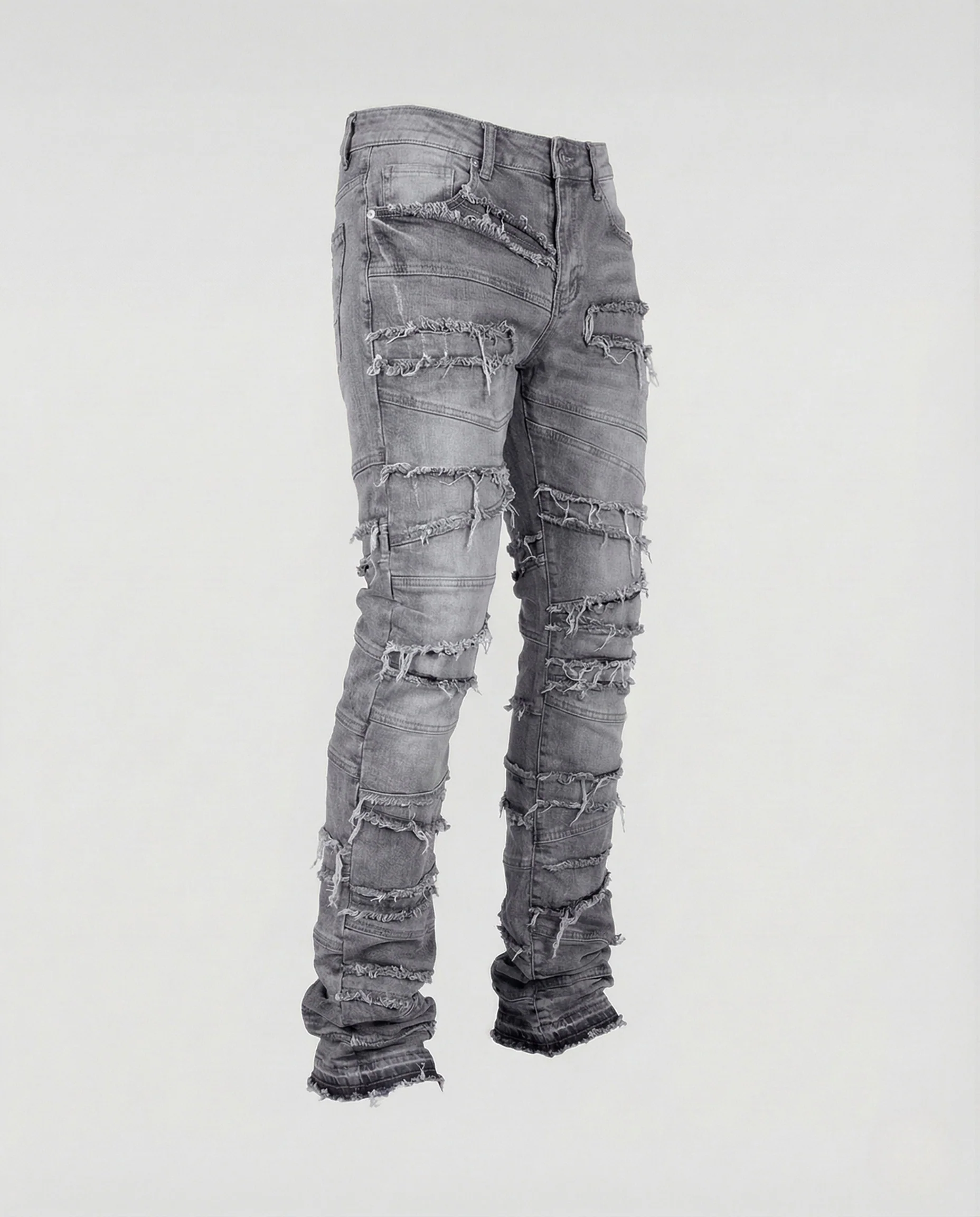 Herren Patchwork Jeans Slim Fit mit Fransen - Image 7