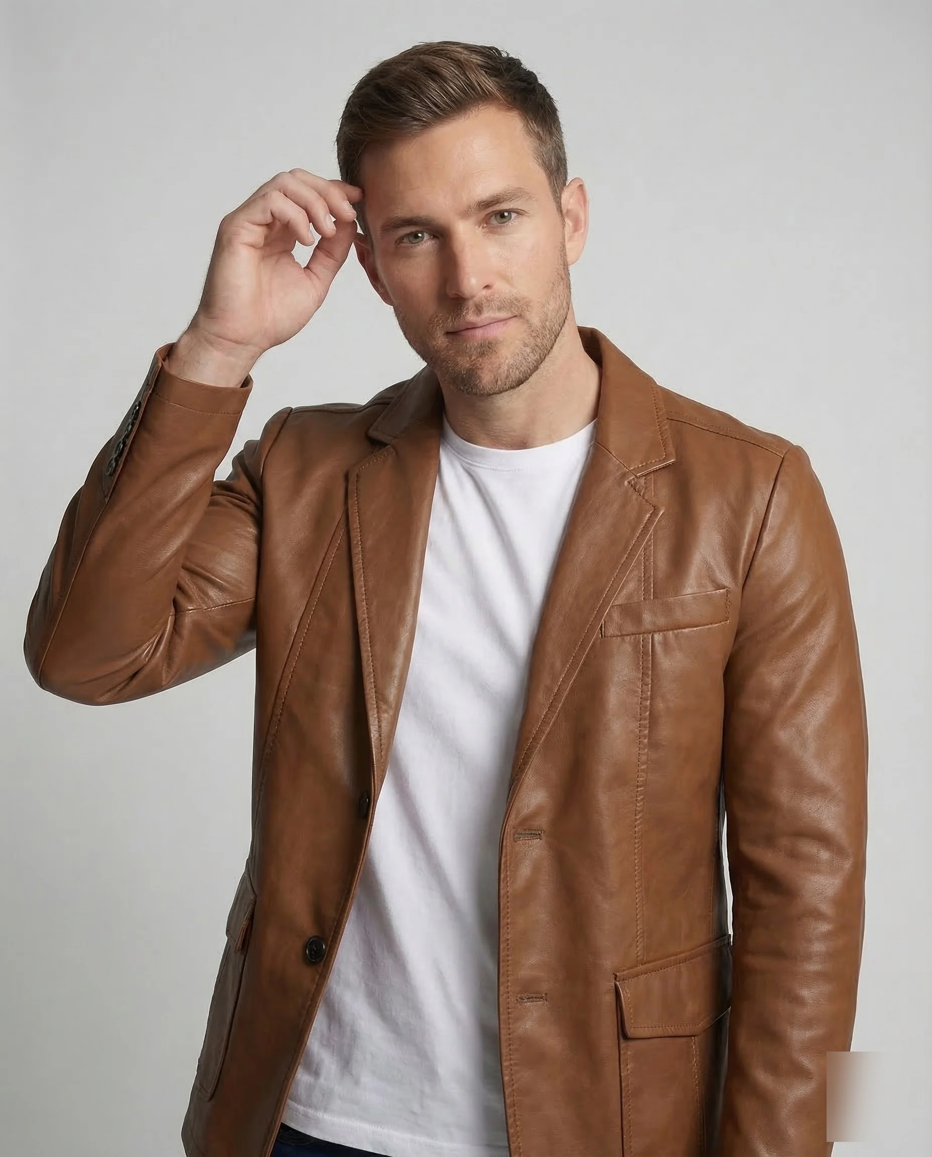 Herren Kunstleder Blazer Revers - Image 2