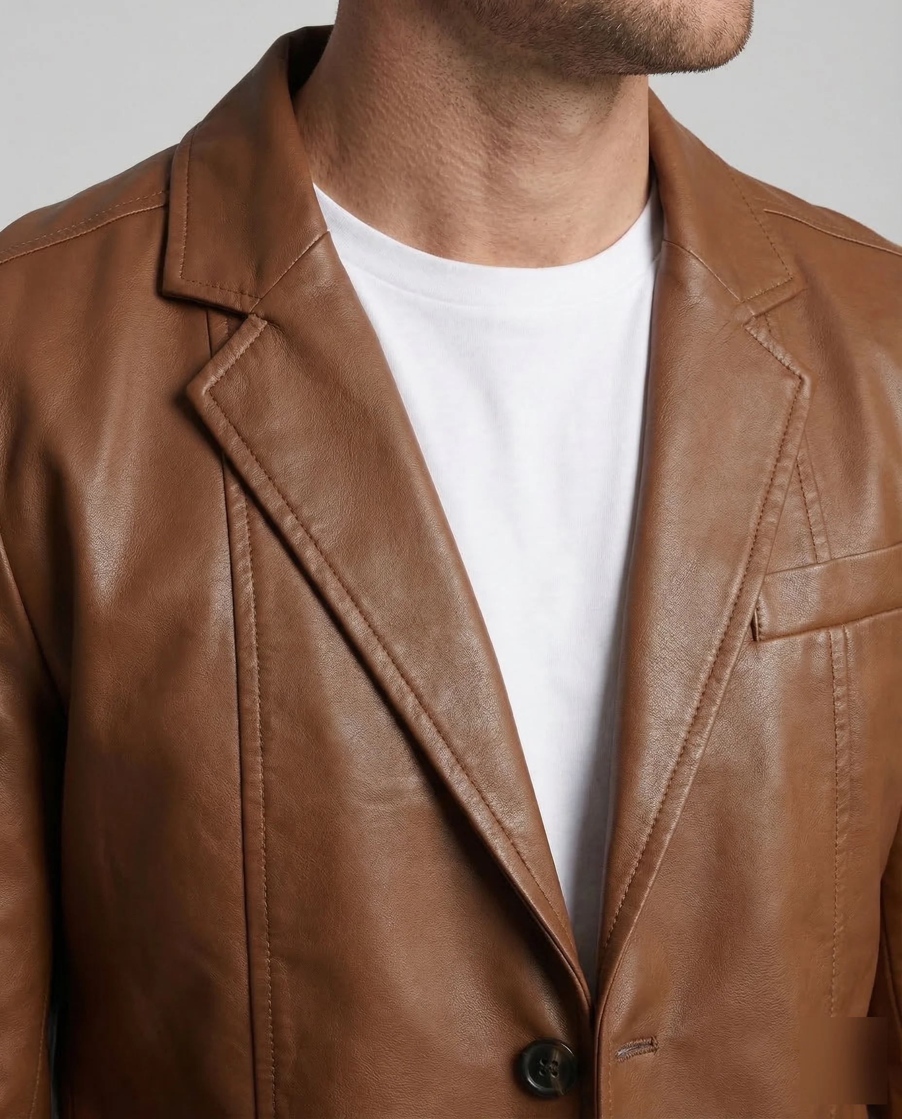 Herren Kunstleder Blazer Revers - Image 3