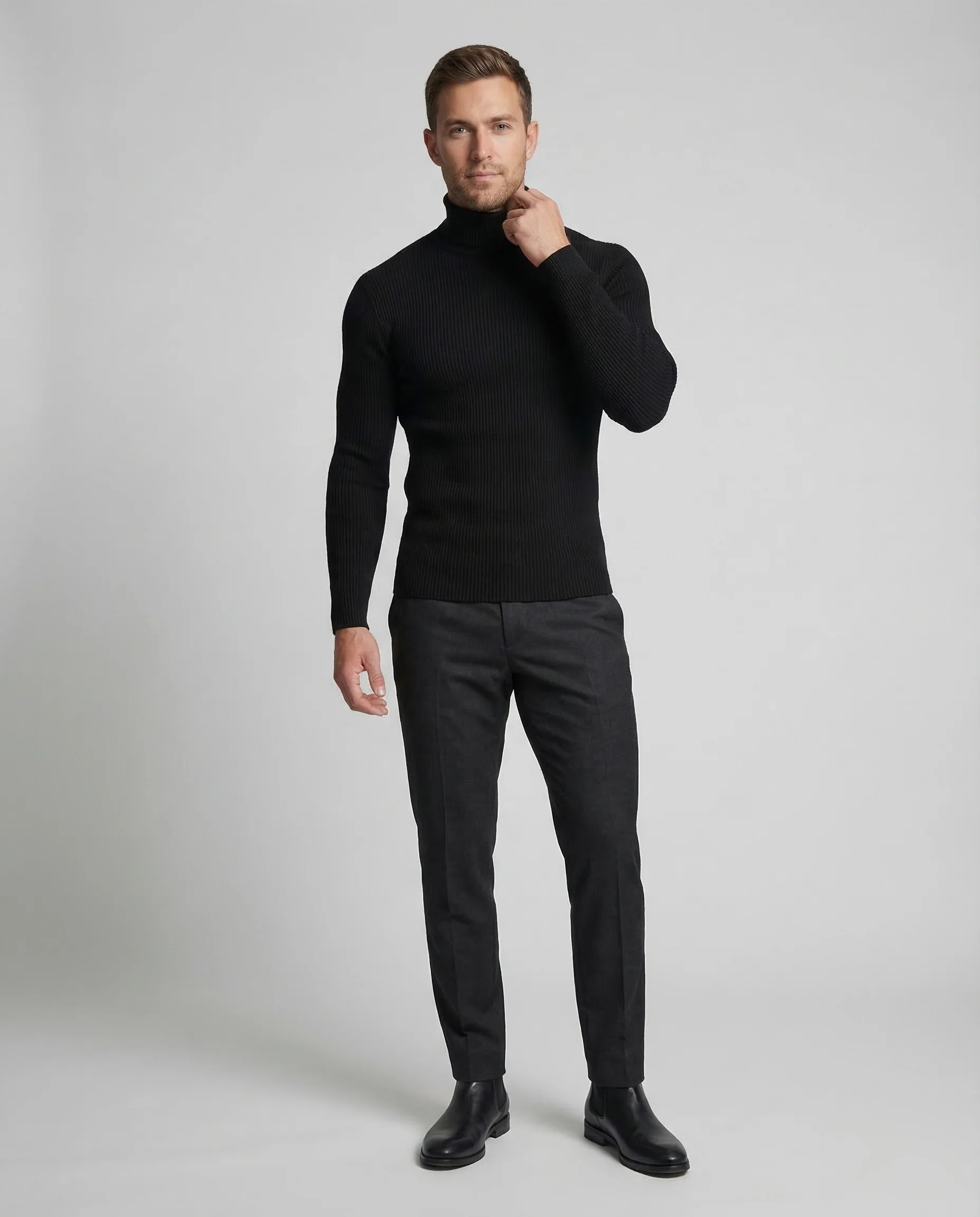 Herren Rollkragenpullover Rippstrick