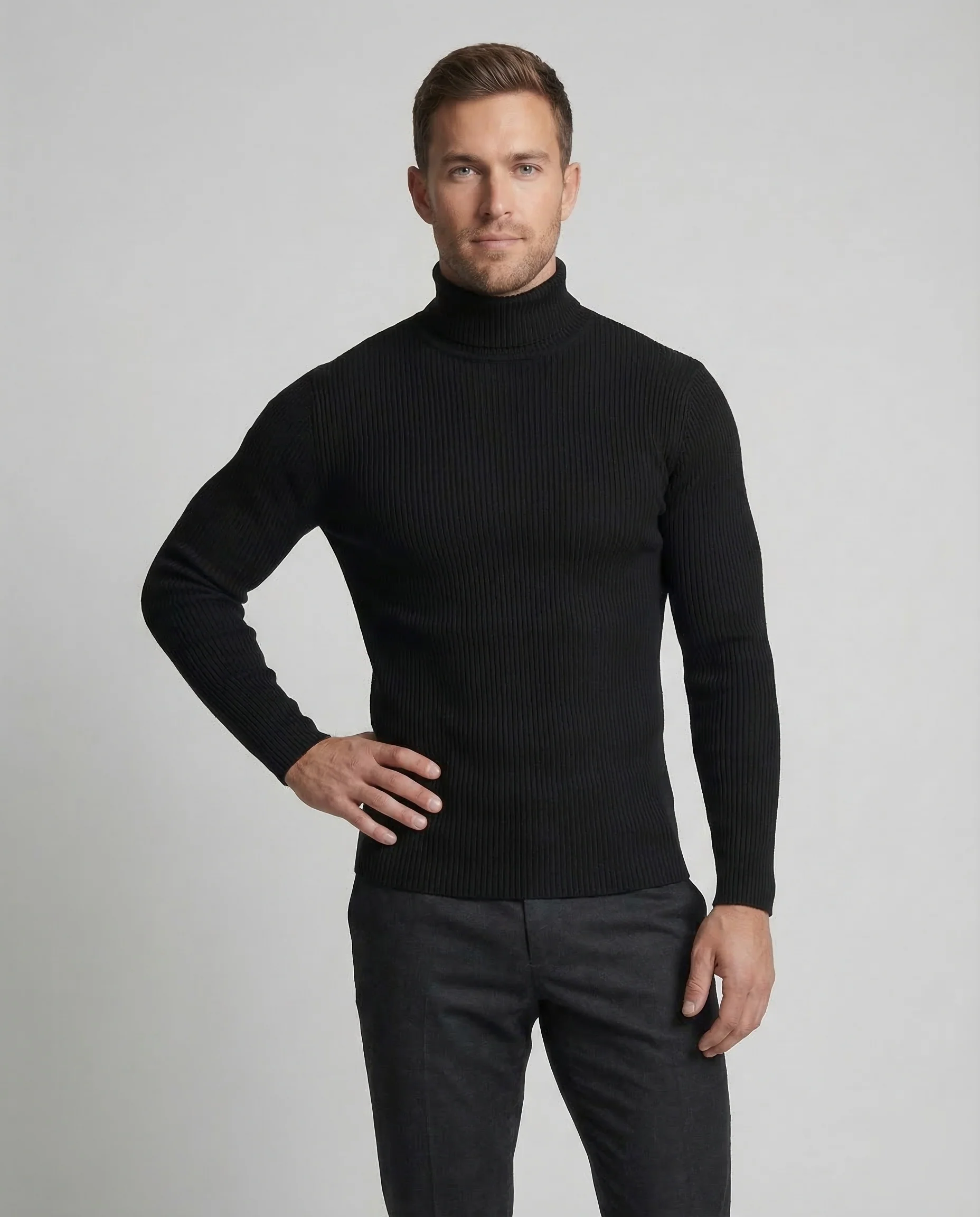 Herren Rollkragenpullover Rippstrick - Image 2