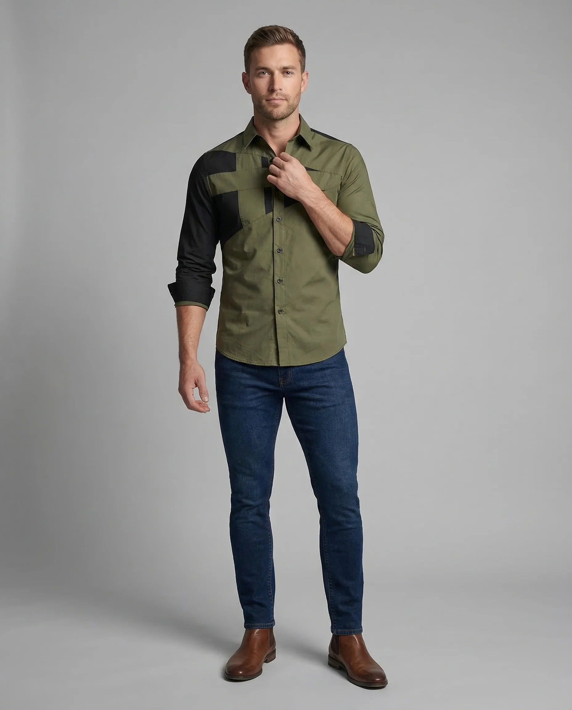 Herren Hemd Kontrast Slim