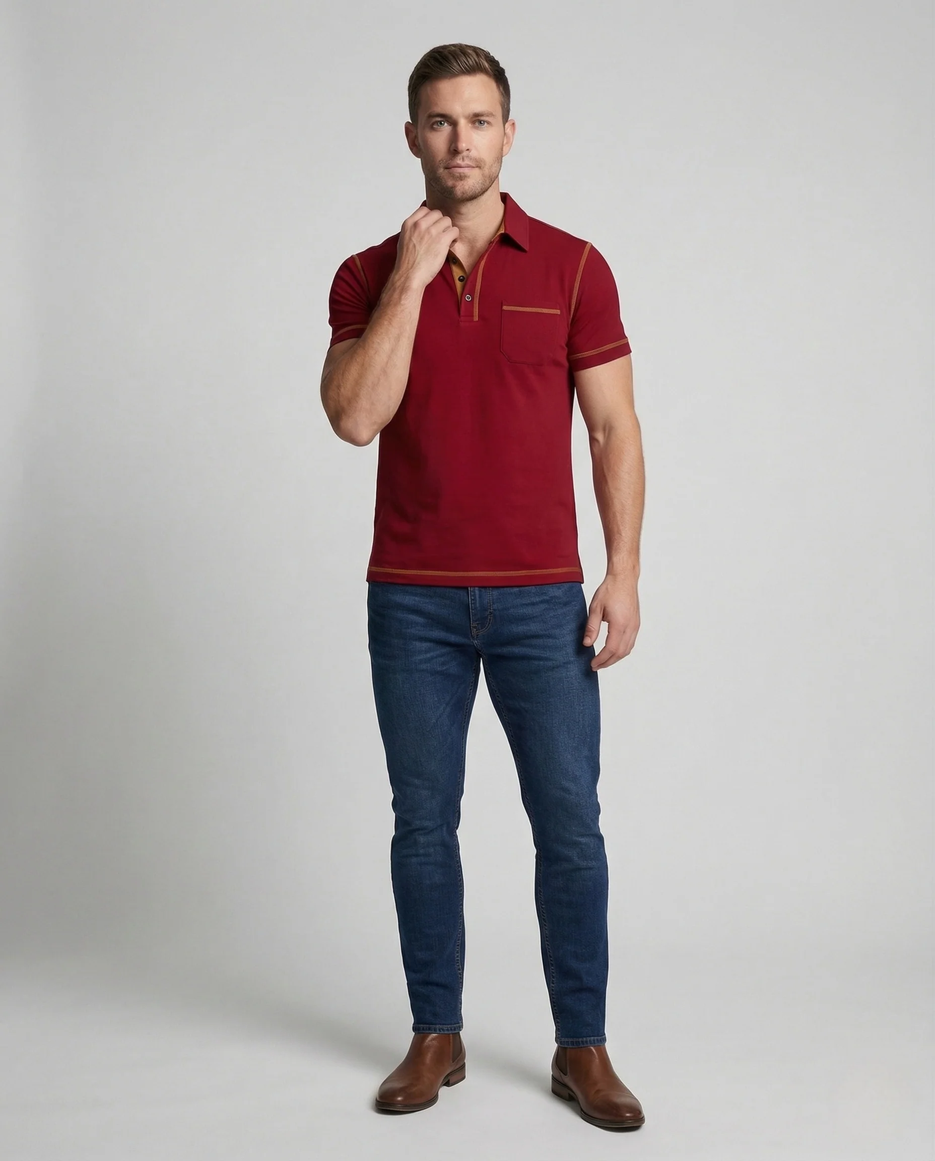 Herren Poloshirt mit Brusttasche & Kontrastnähten