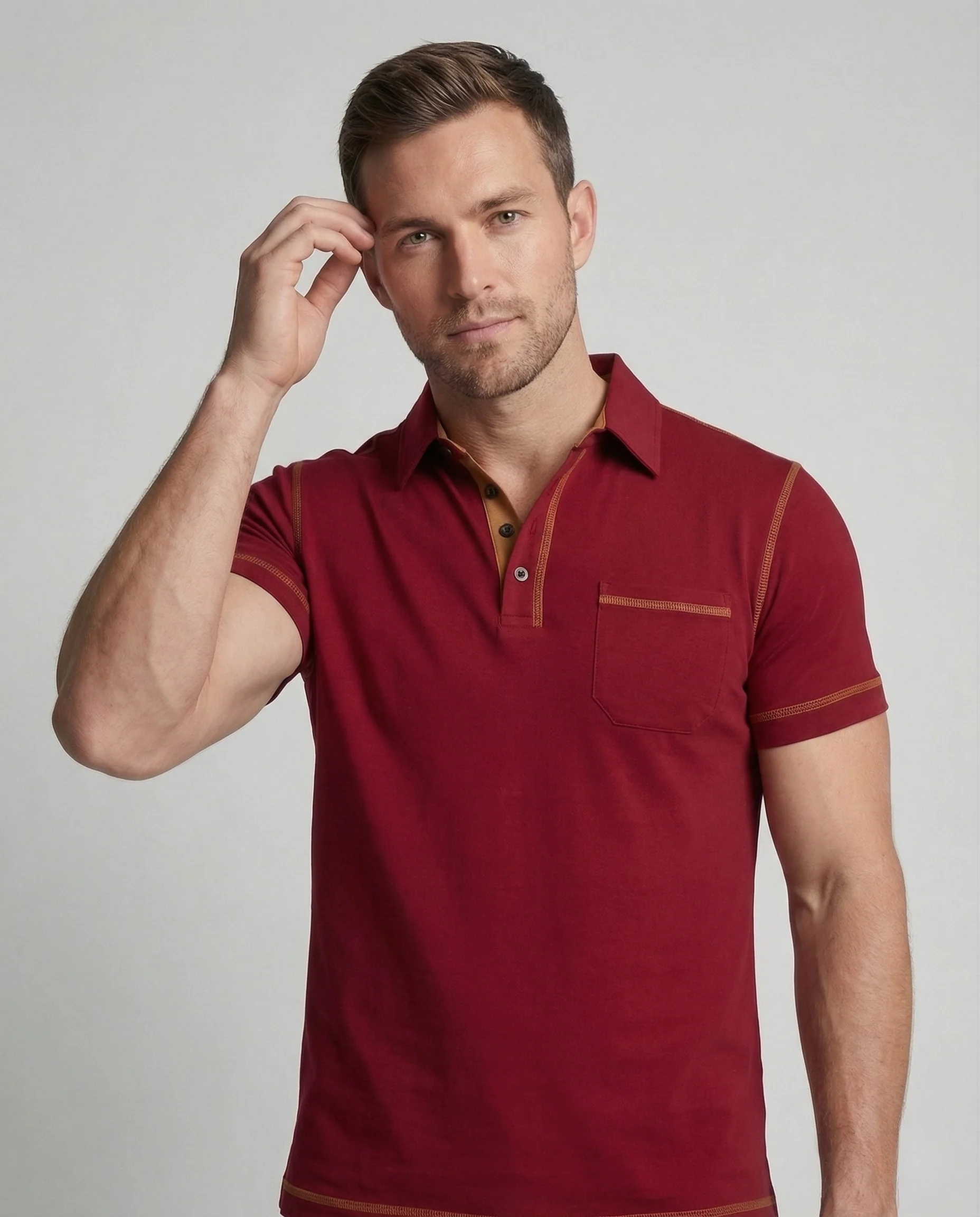 Herren Poloshirt mit Brusttasche & Kontrastnähten - Image 2