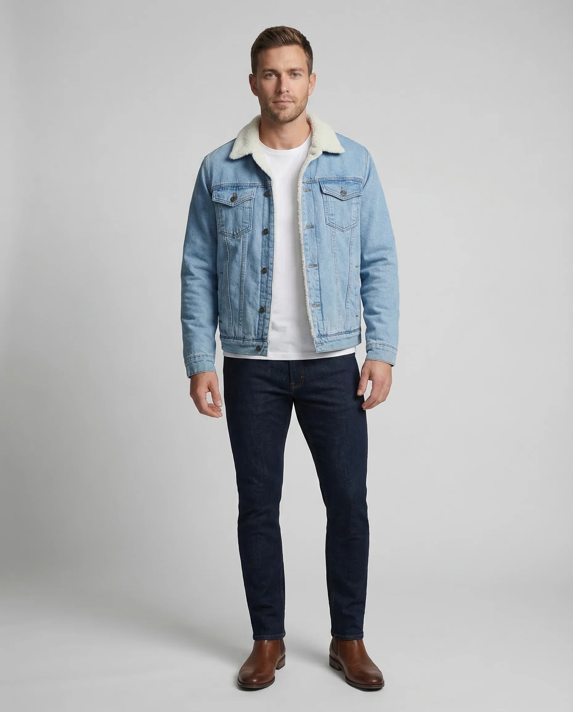 Herren Gefütterte Jeansjacke Teddyfutter