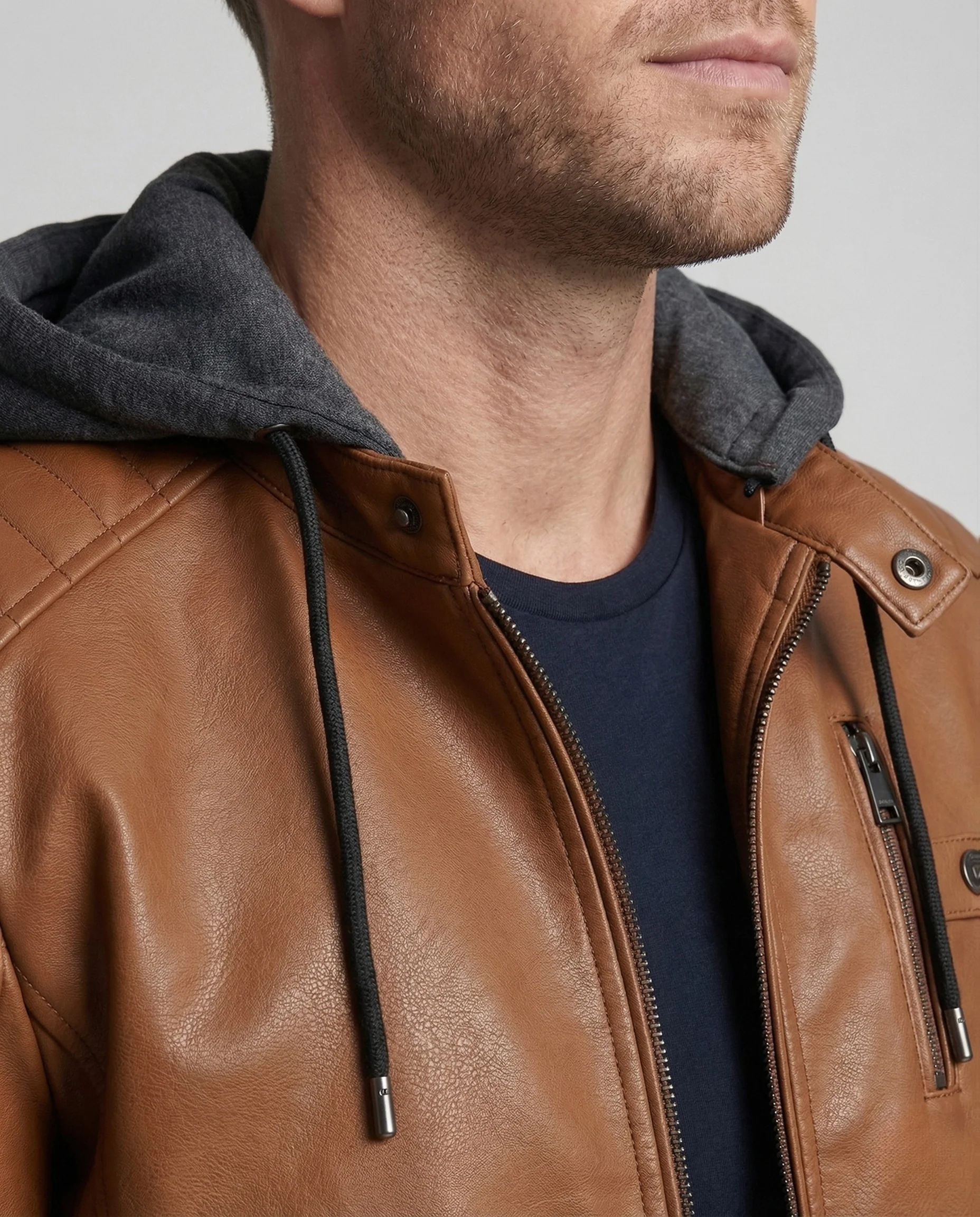 Herren Kunstlederjacke gefüttert mit Kapuze - Image 3