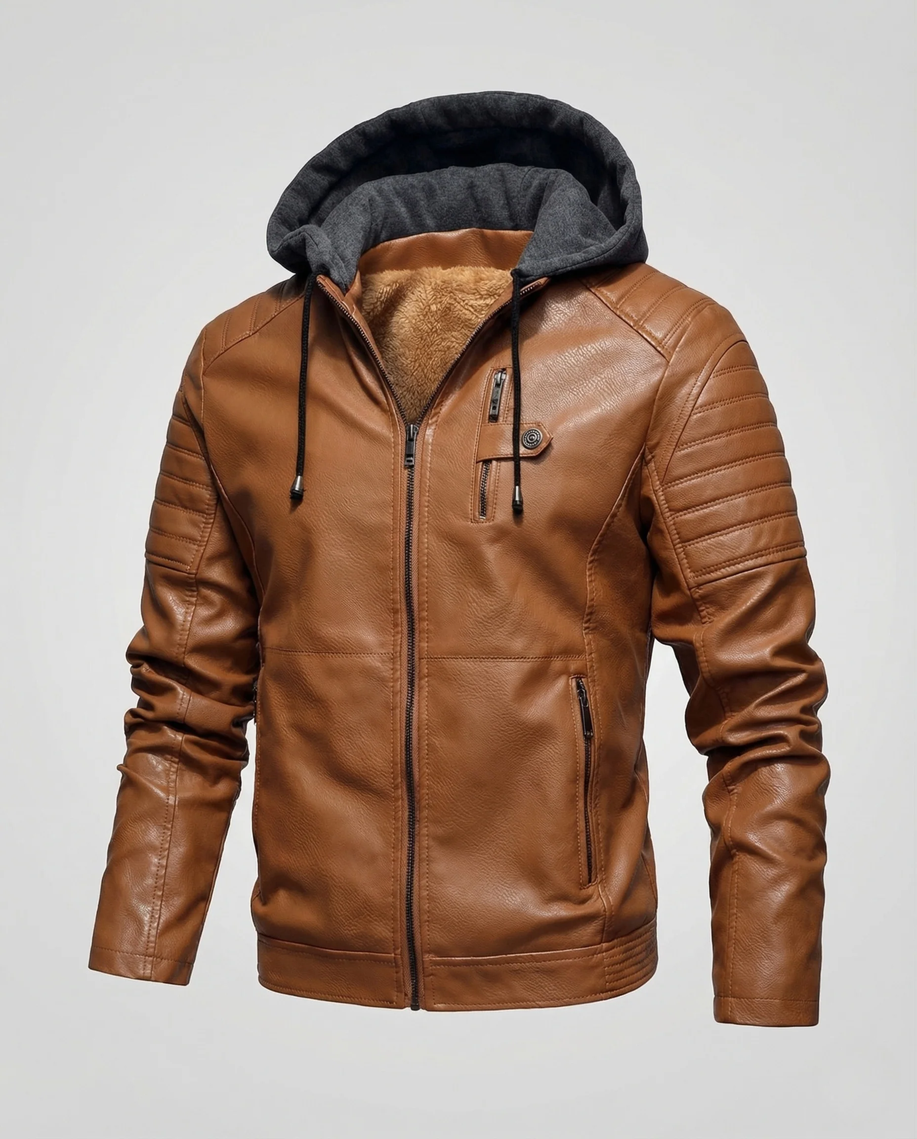Herren Kunstlederjacke gefüttert mit Kapuze - Image 5