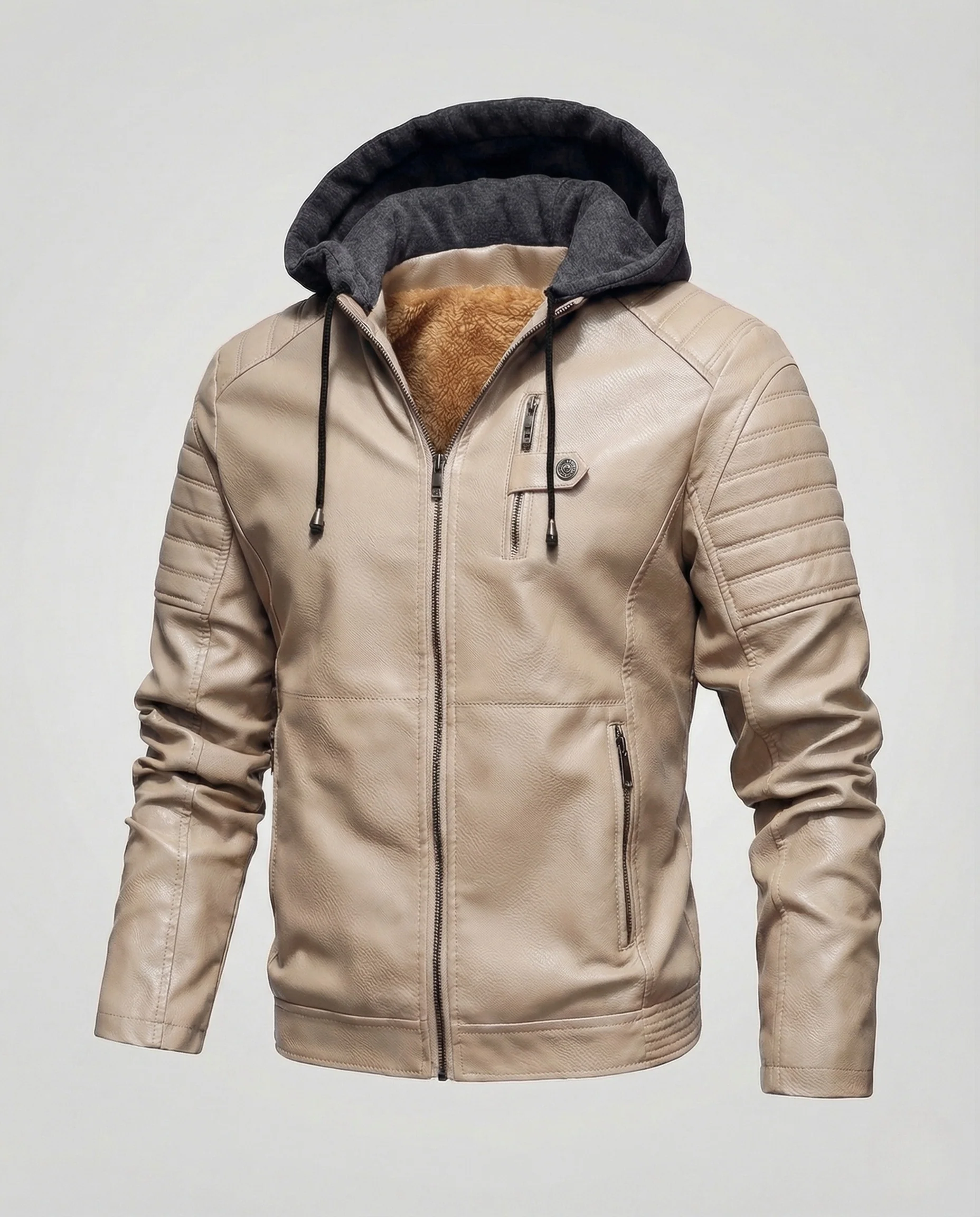 Herren Kunstlederjacke gefüttert mit Kapuze - Image 8