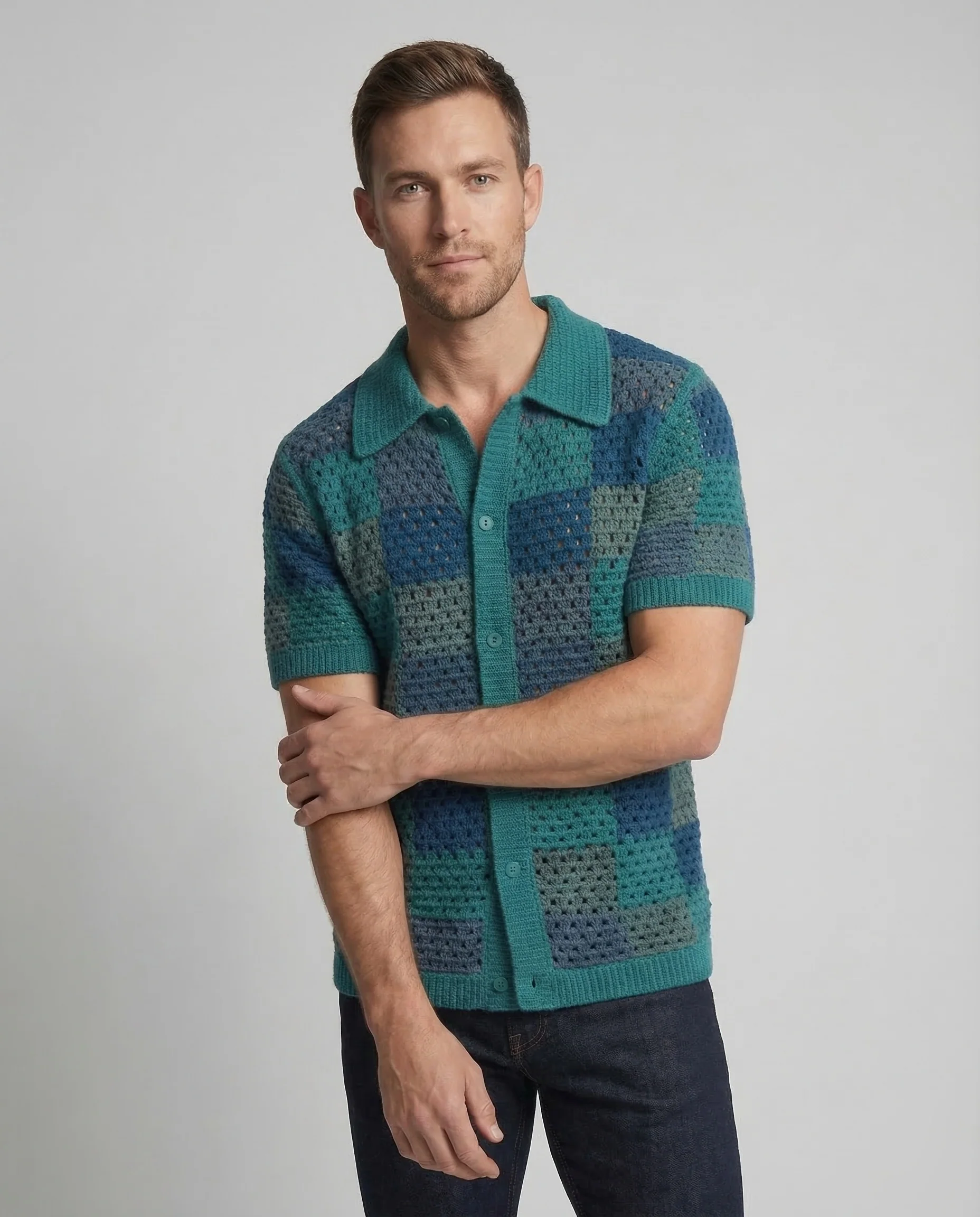 Herren Poloshirt Häkeloptik - Image 2
