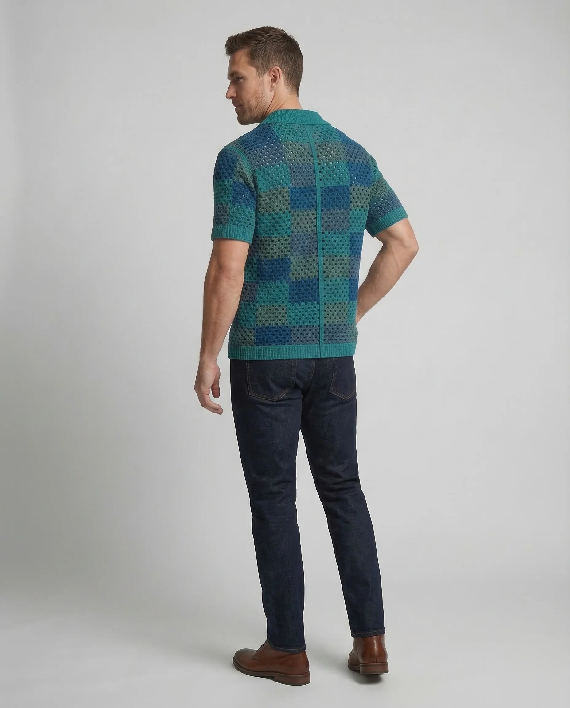Herren Poloshirt Häkeloptik - Image 4