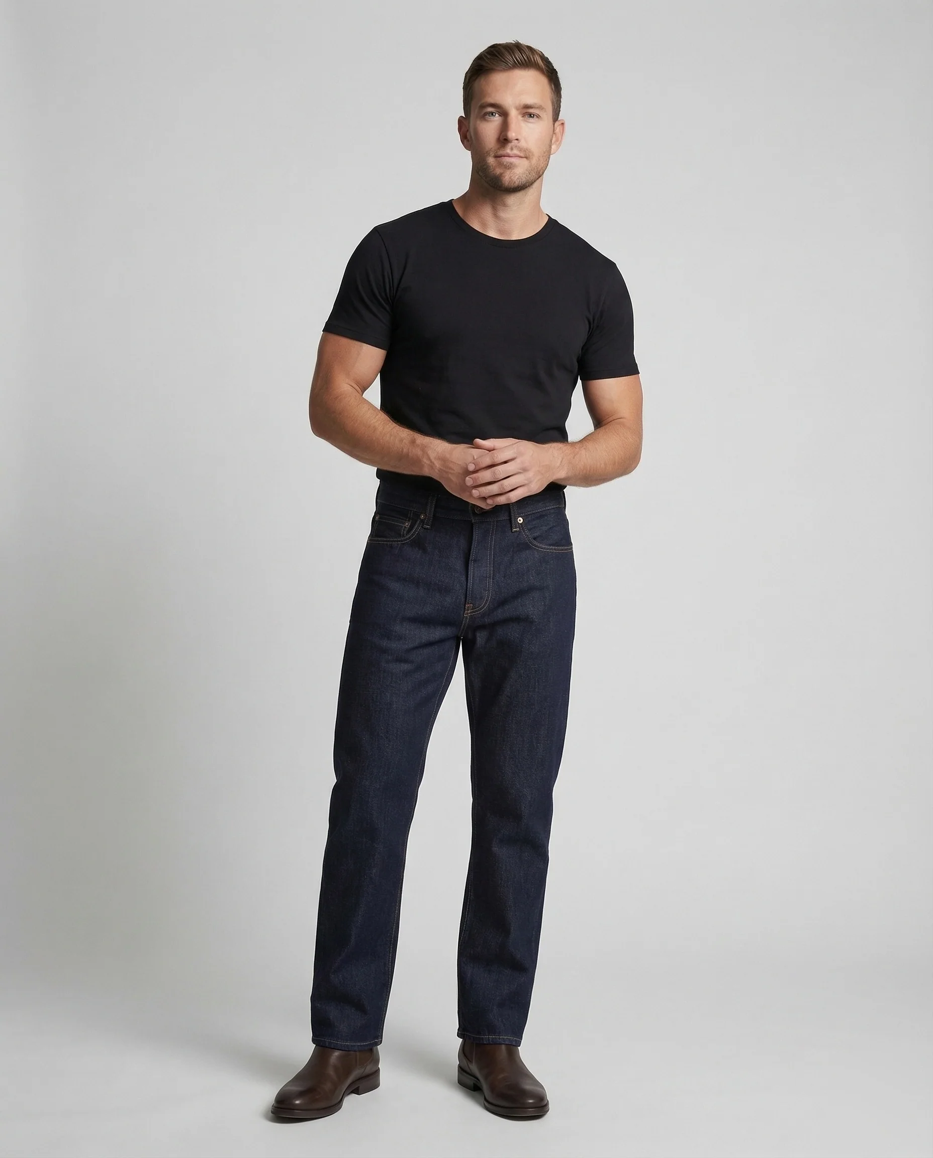 Herren Raw Denim Jeans High Waist