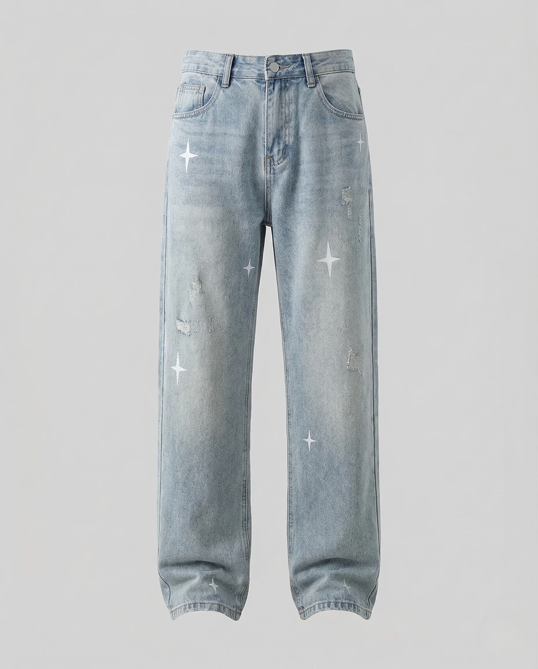 Herren Gerade Geschnittene Jeans mit Sternmotiv und Washed Look - Image 5