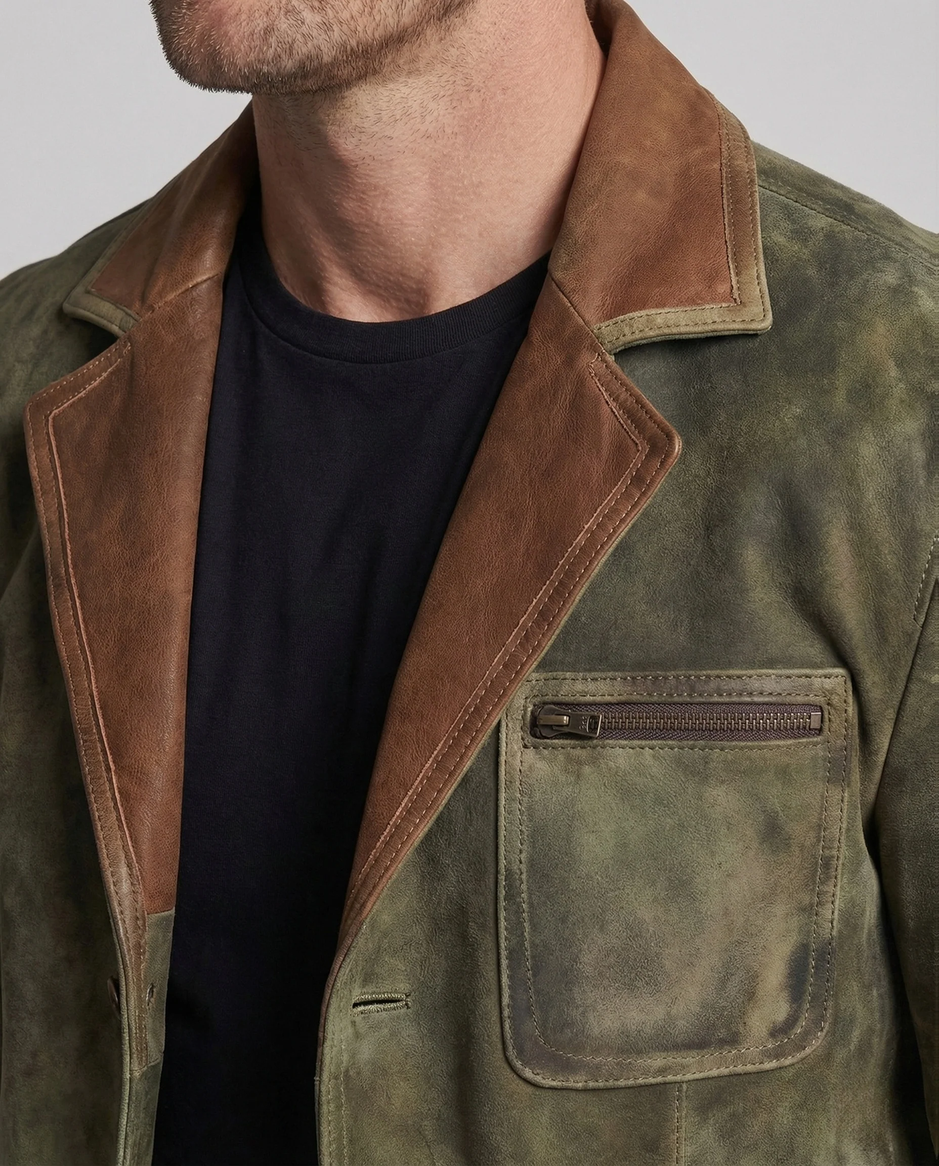 Herren Ledersakko Vintage Look Kontrastbesatz - Image 4
