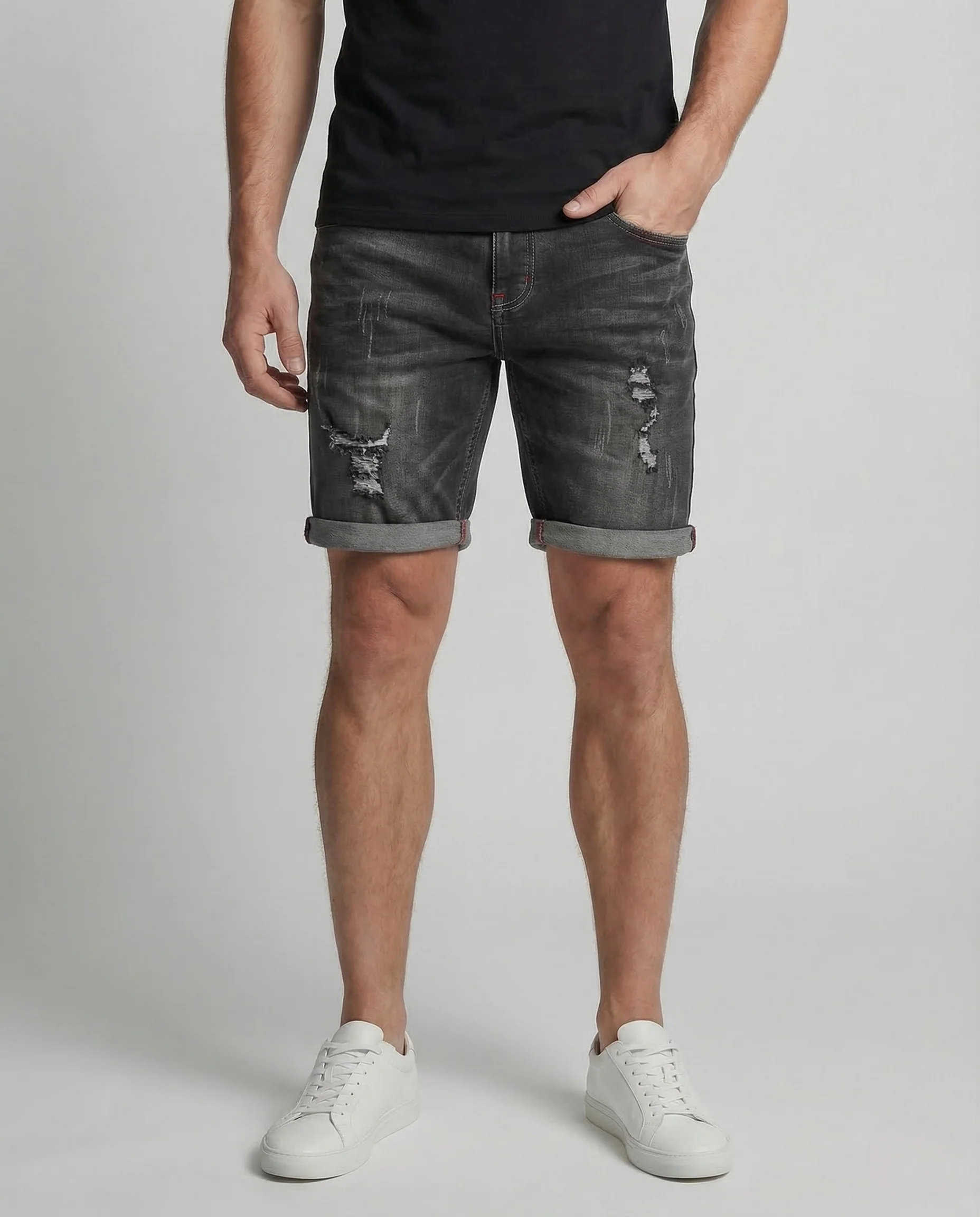 Herren Jeans Shorts Destroyed Elastikbund - Image 2