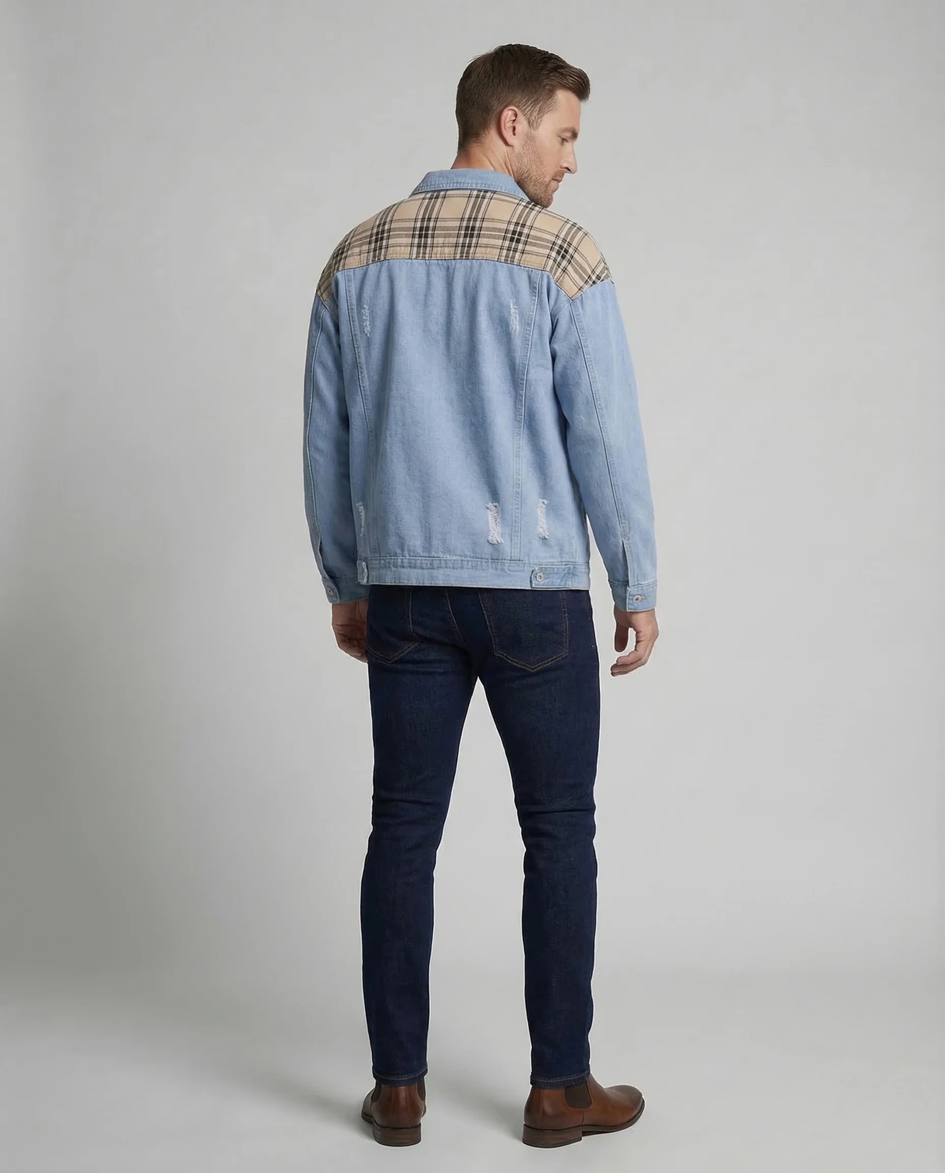 Herren Jeansjacke Karo Locker - Image 4