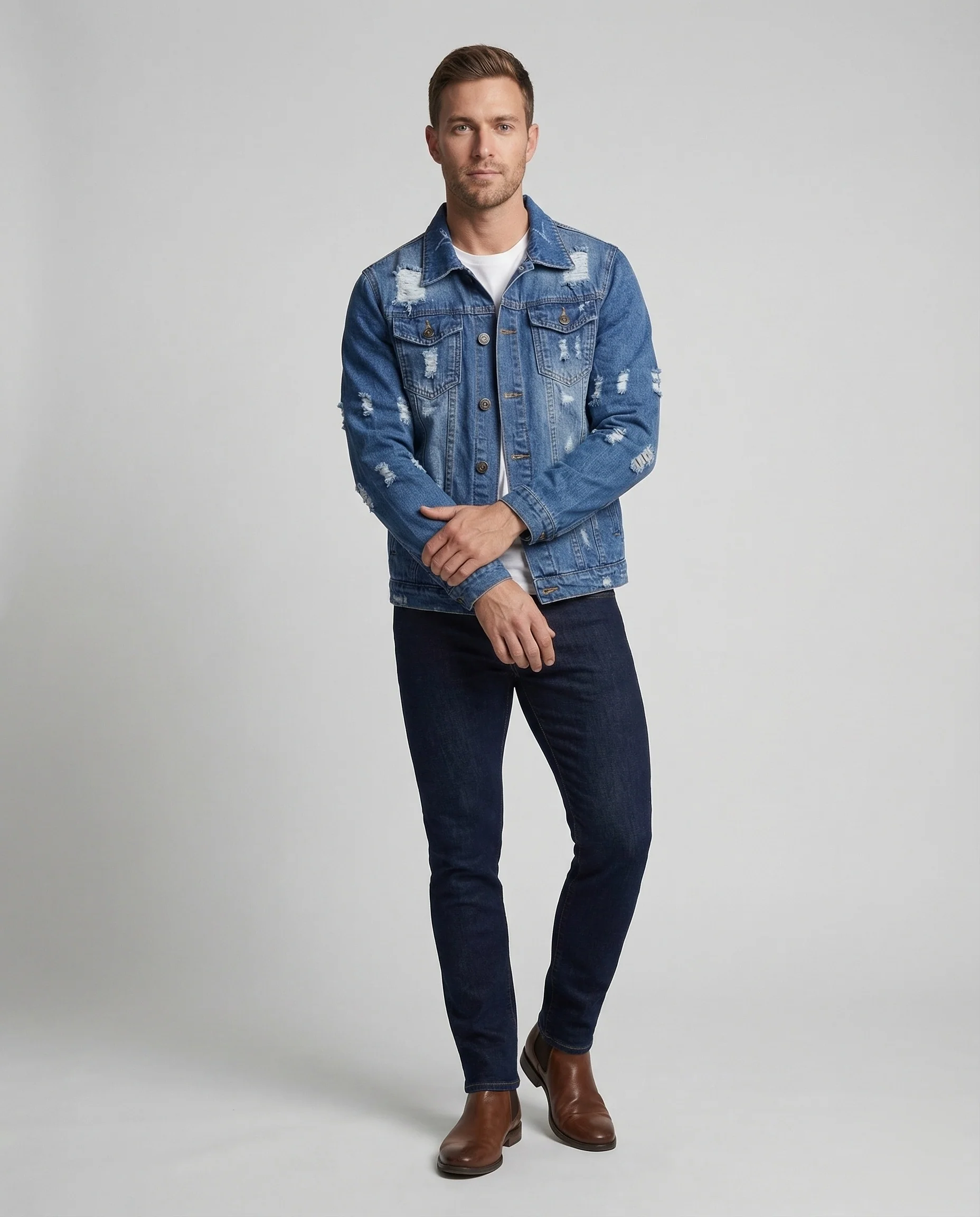 Herren Jeansjacke Sterne Applikation