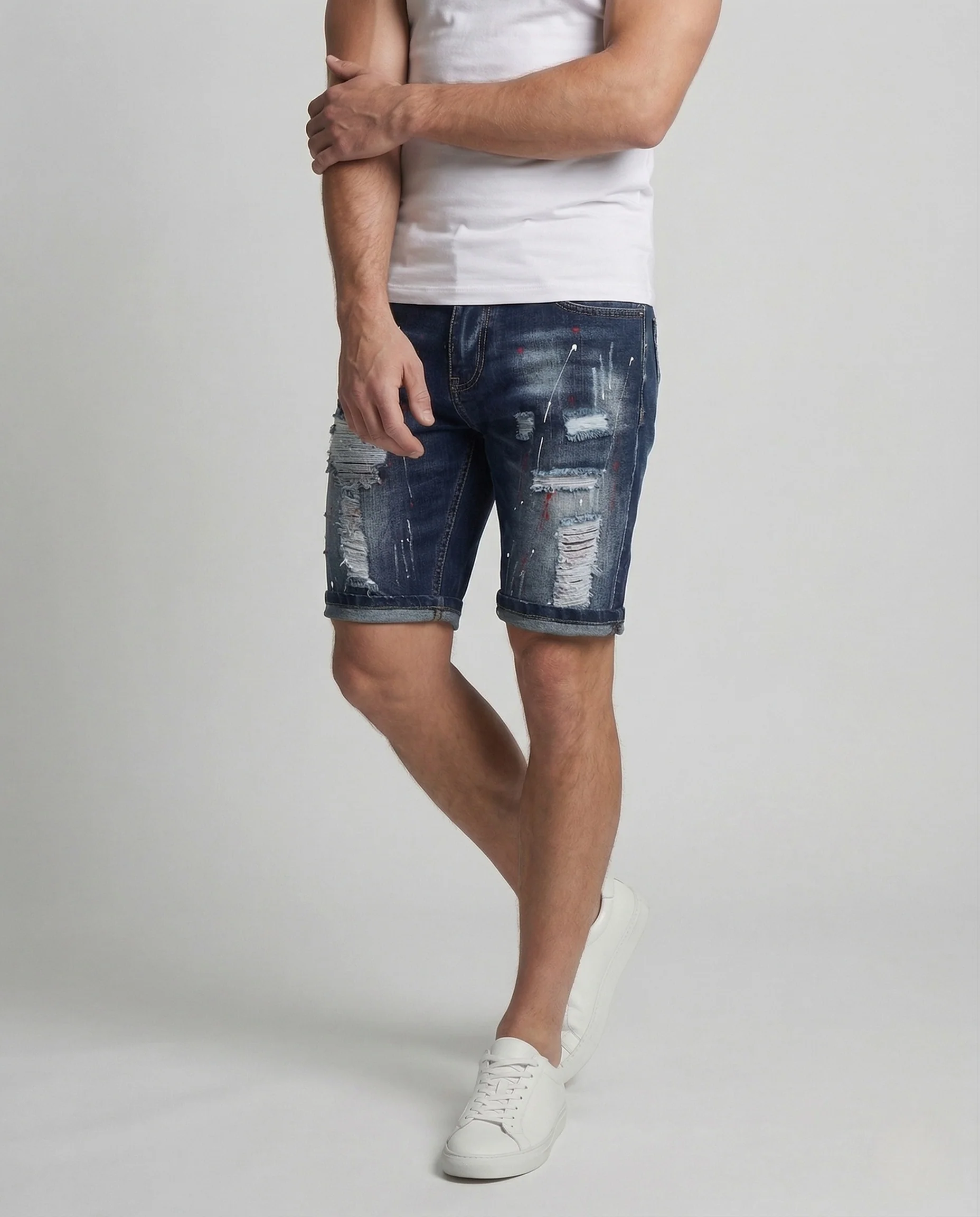 Herren Jeans Shorts Distressed Farb Sprenkel - Image 2