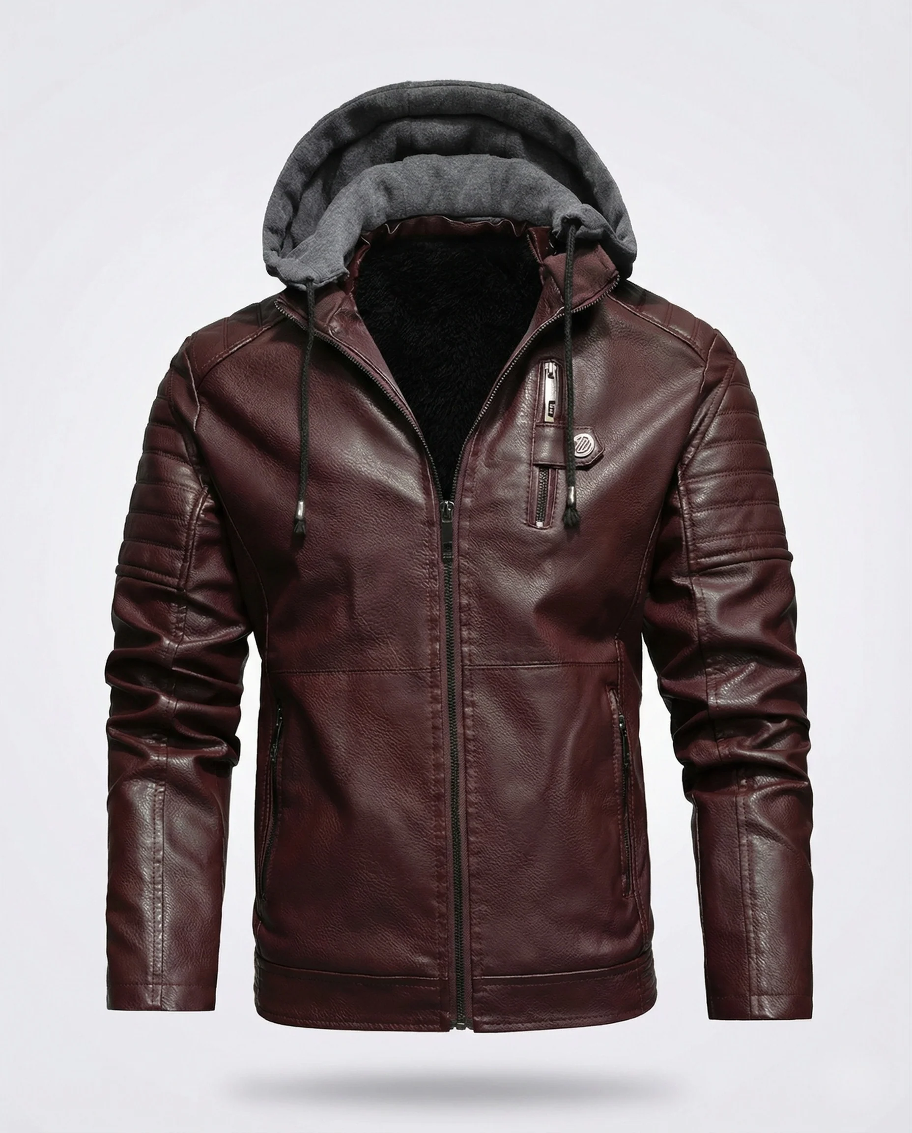 Herren Lederimitat Kapuzenblouson mit Teddyfutter & Steppung - Image 6