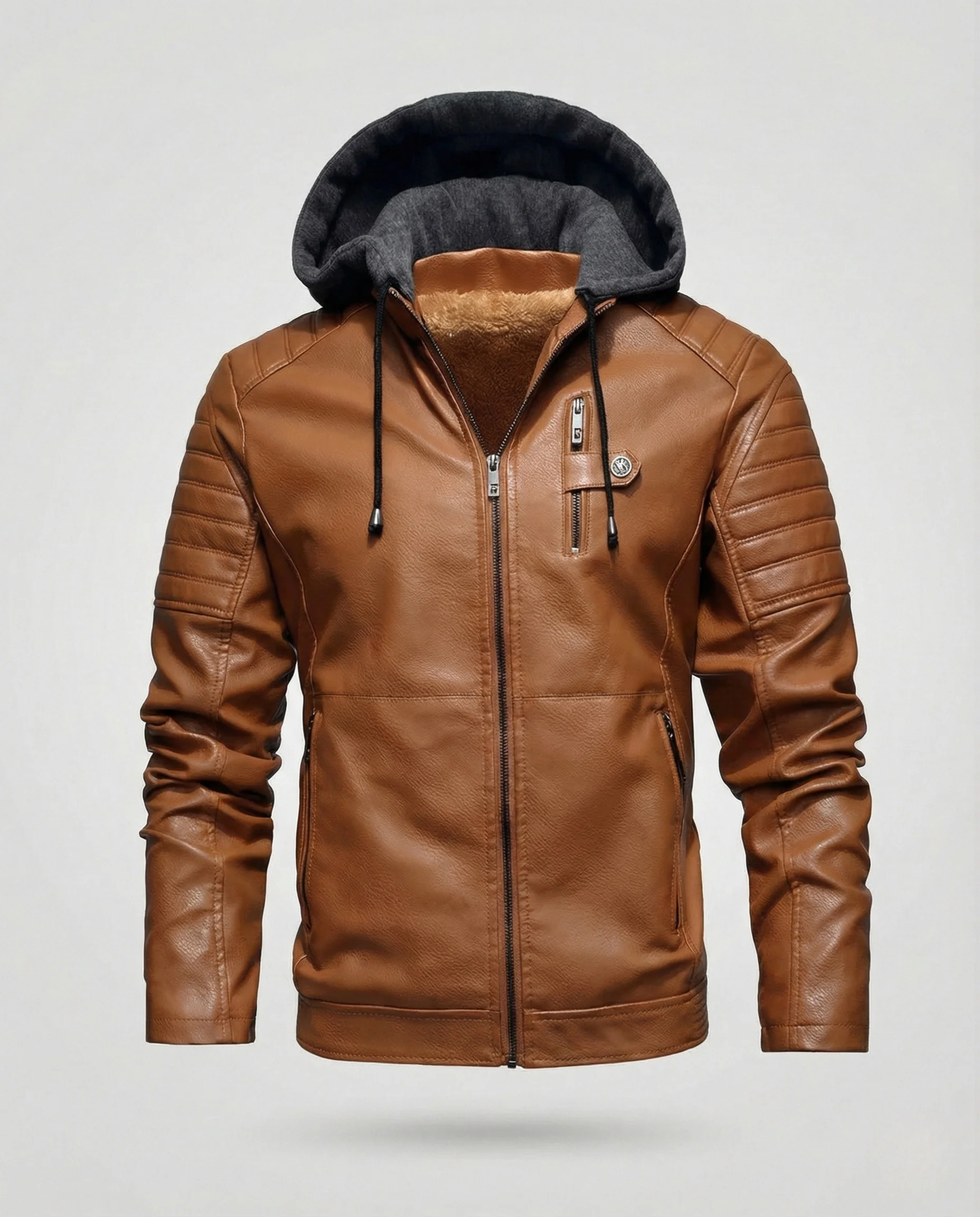 Herren Lederimitat Kapuzenblouson mit Teddyfutter & Steppung - Image 7