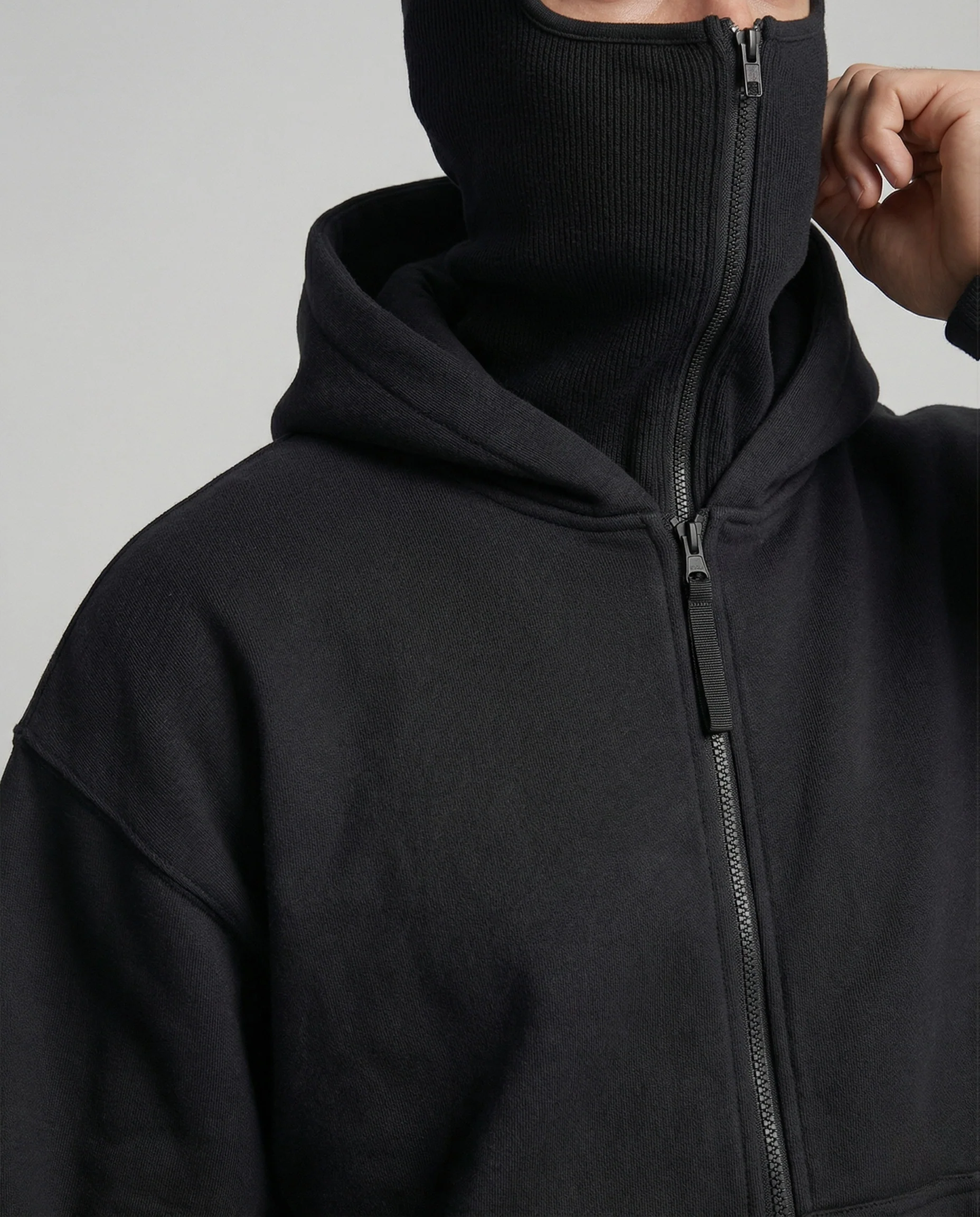 Herren Kapuzenjacke mit Gesichtsmaske und Frontprint - Image 3