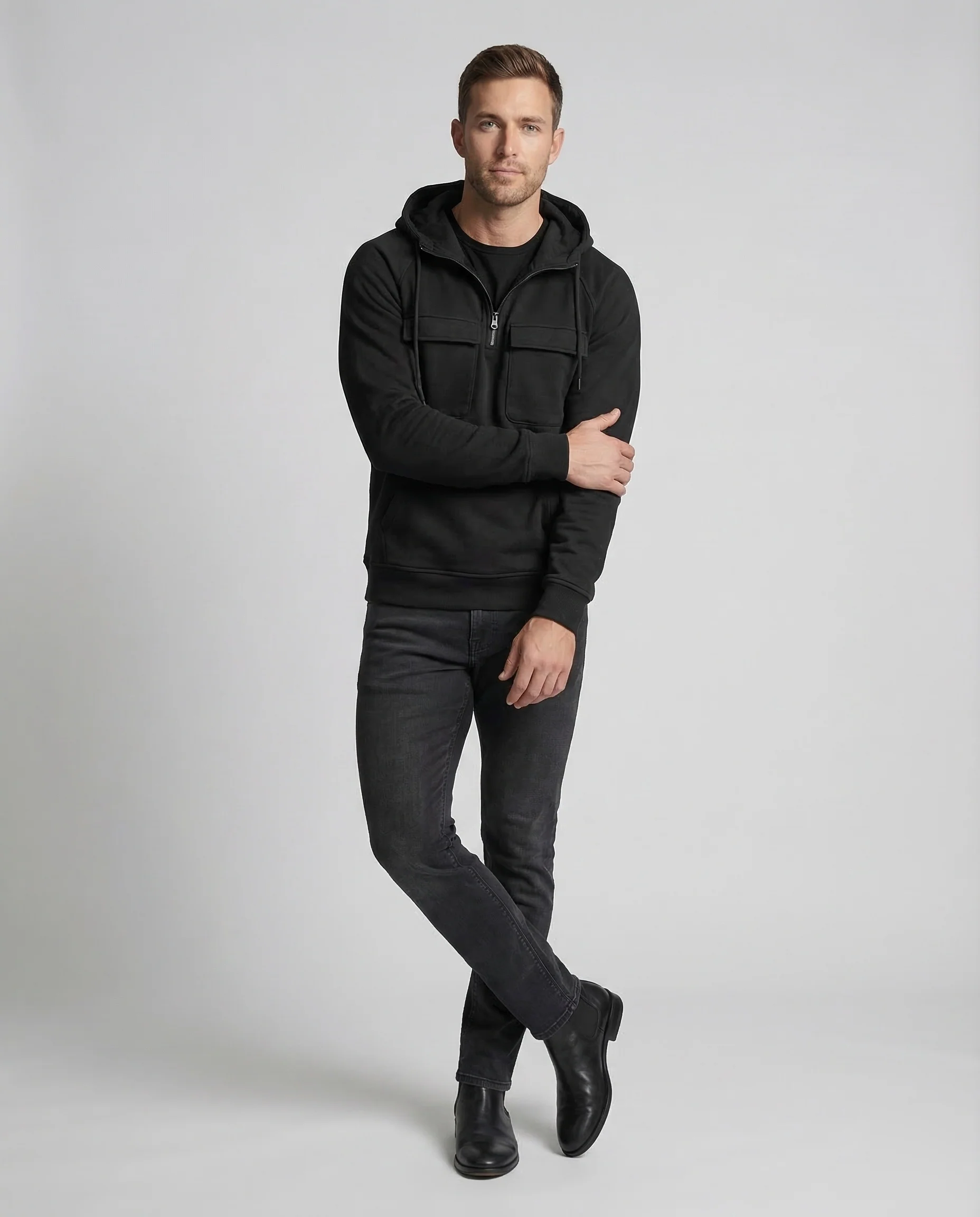 Kapuzenpullover Halbzip Utility Herren