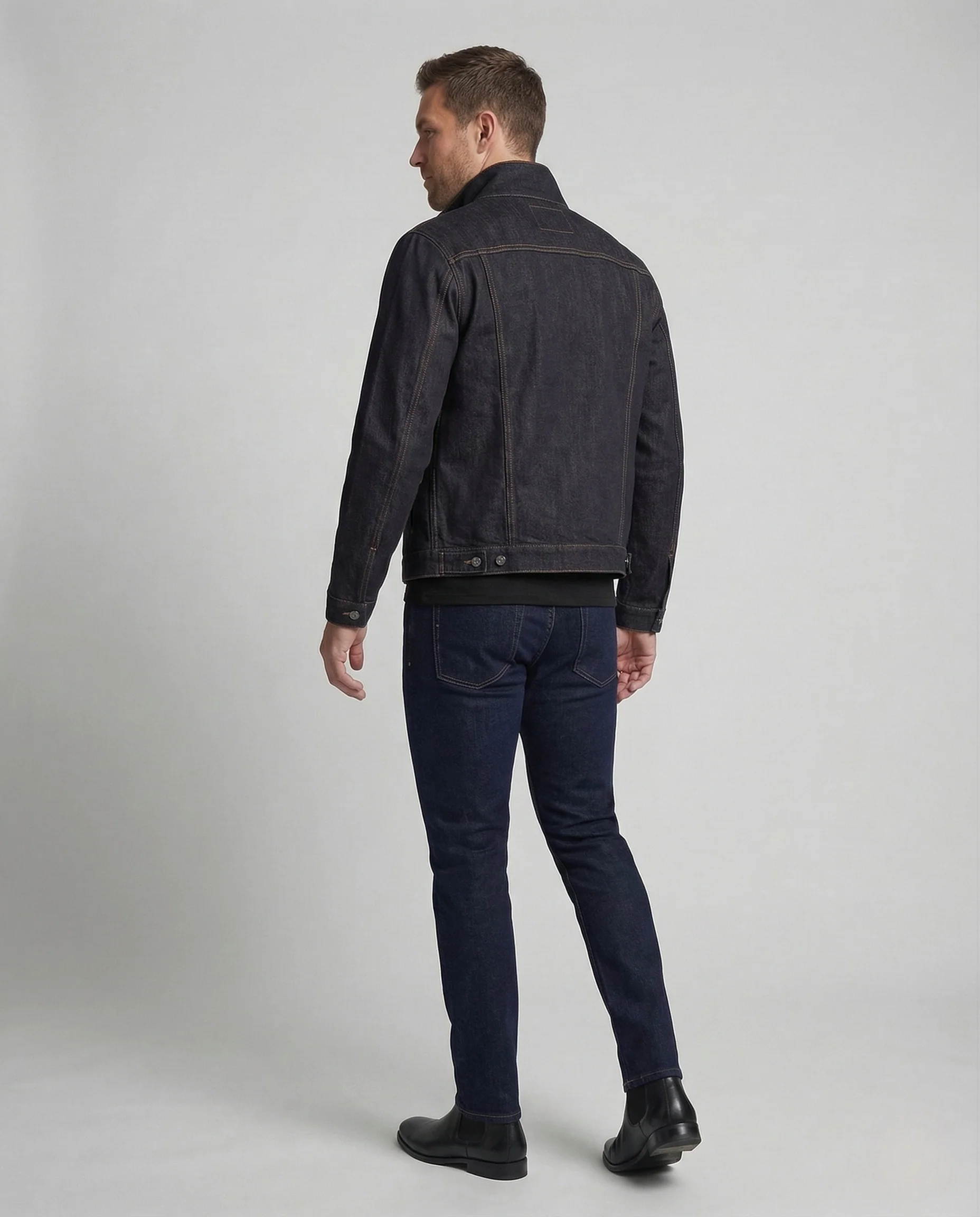 Herren Denimjacke Boxy Fit mit Stehkragen und Druckknöpfen - Image 4
