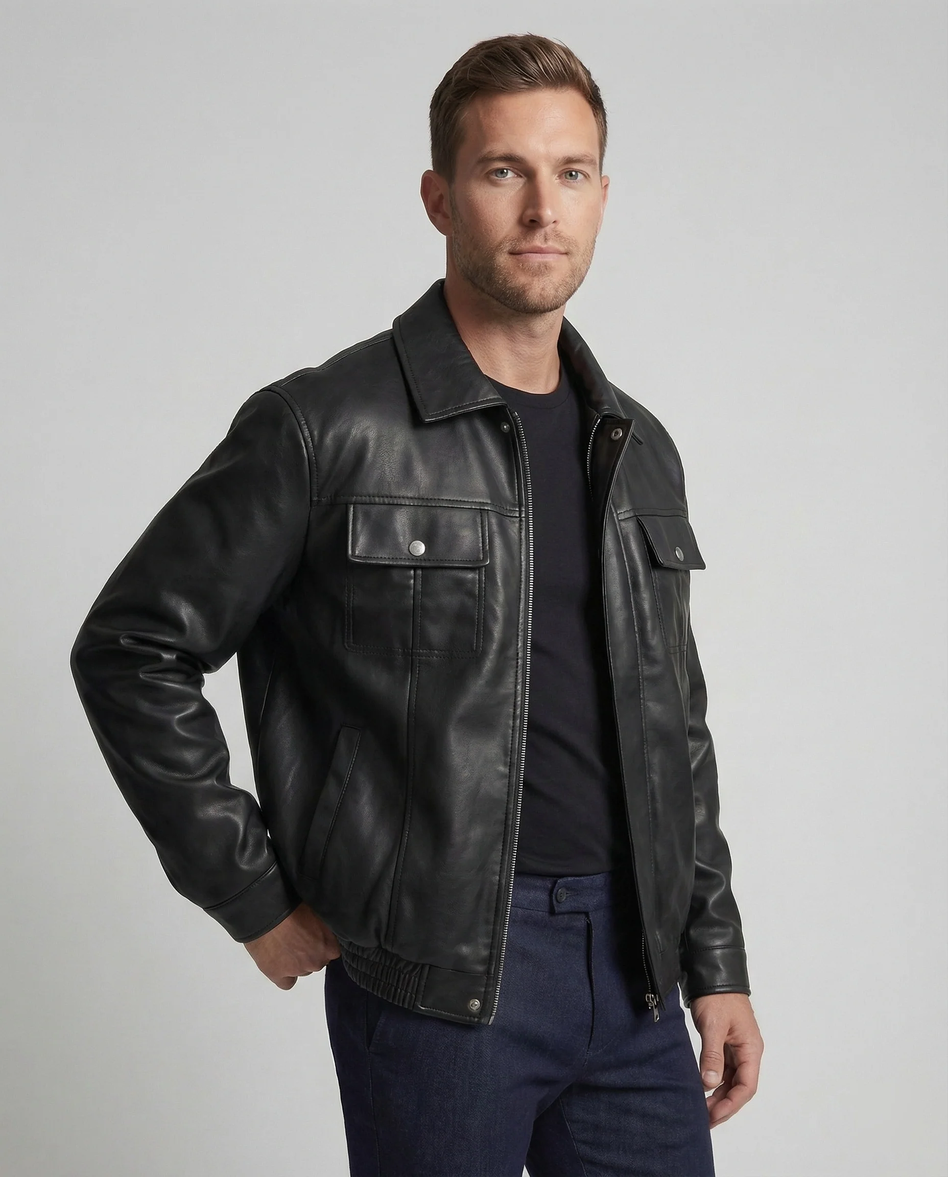 Herren Kunstleder Hemdjacke - Image 5