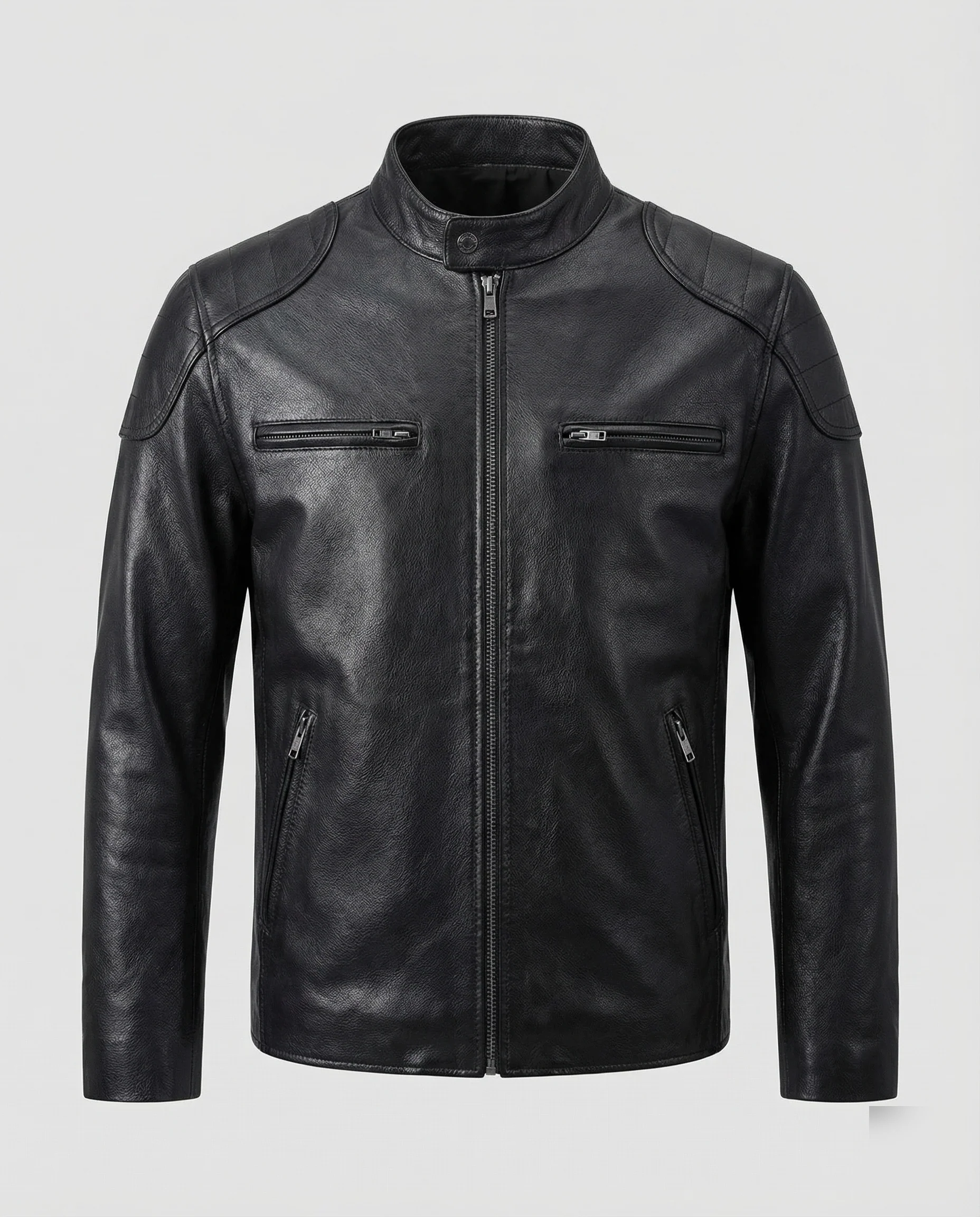 Herren Leder Bikerjacke Echtleder Stehkragen - Image 5