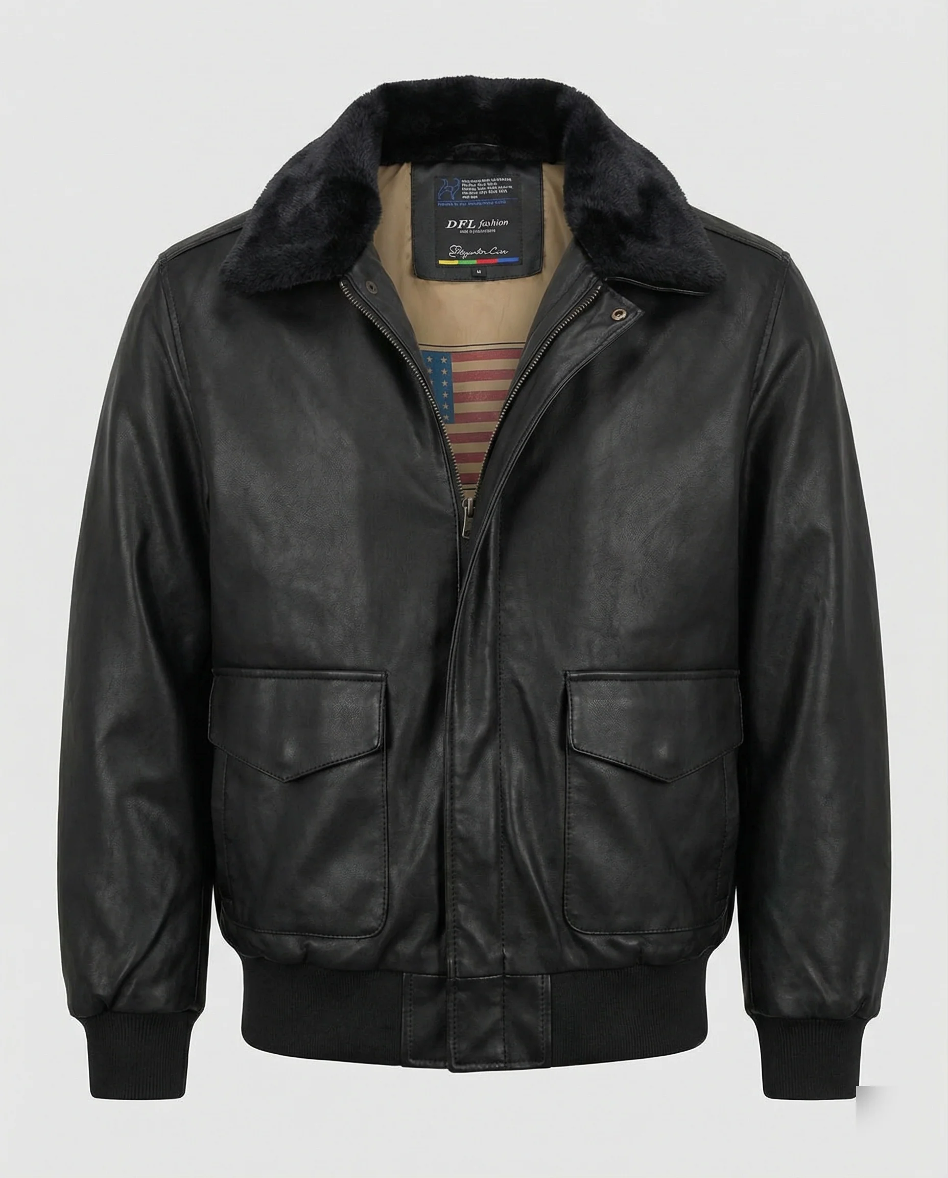 Herren Piloten Lederjacke mit Teddykragen