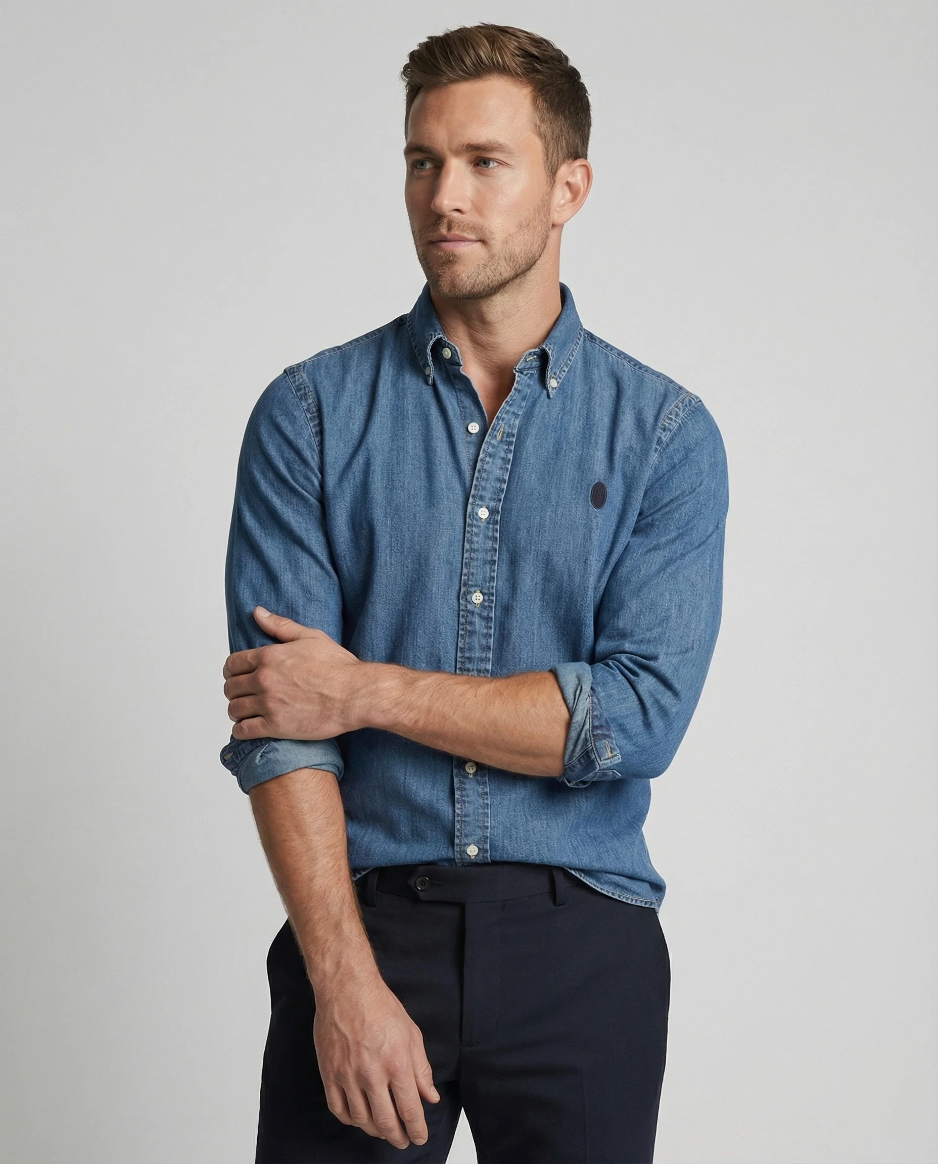 Herren Langarmhemd Jeanshemd Denim Kentkragen - Image 4