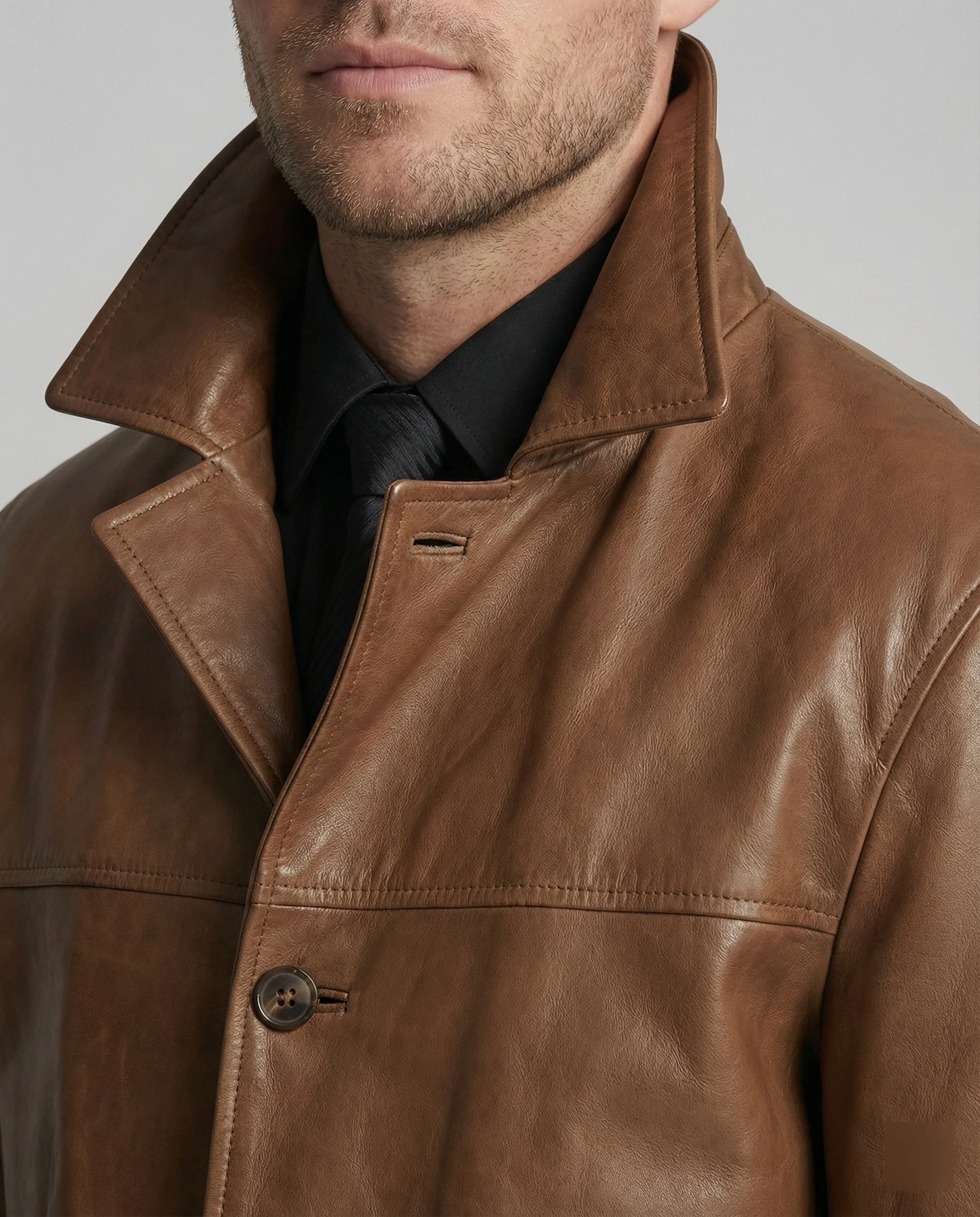 Herren Leder Trenchcoat Mantel - Image 4