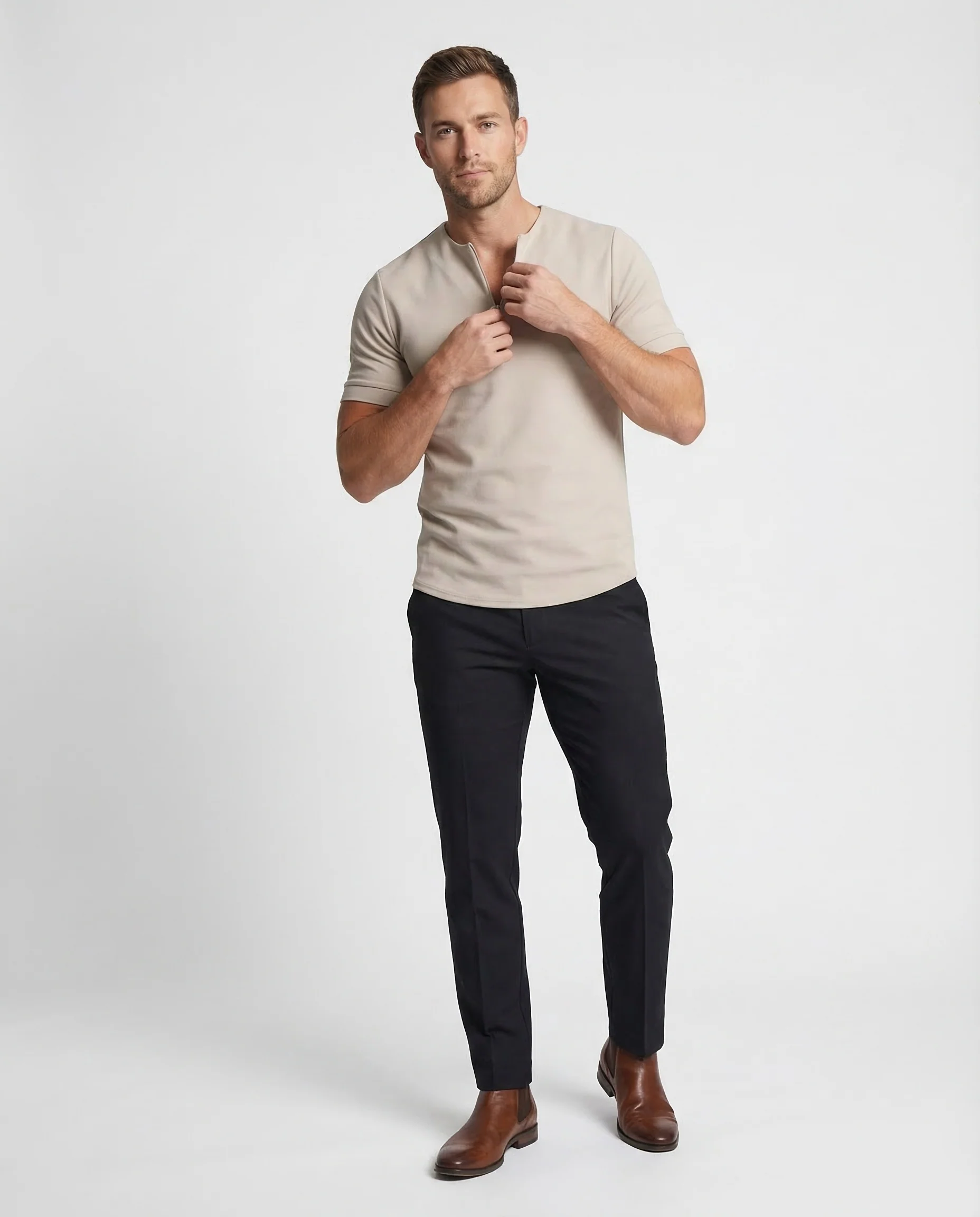 Herren Shirt Zip Stehkragen