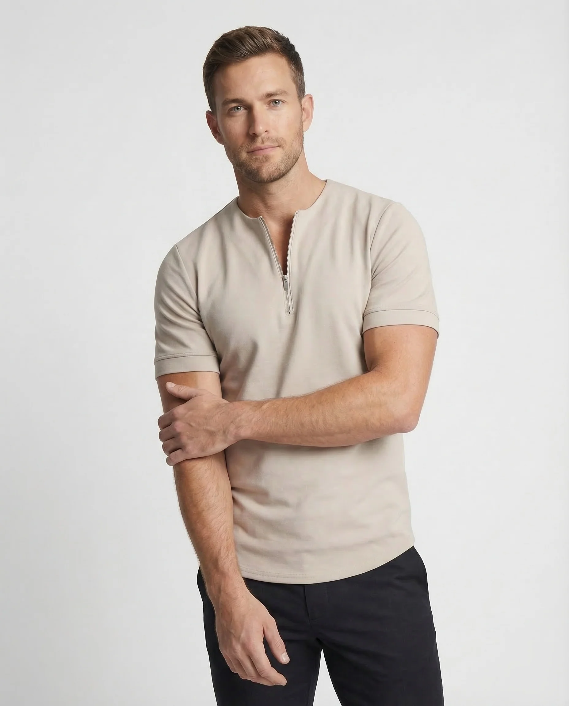 Herren Shirt Zip Stehkragen - Image 2