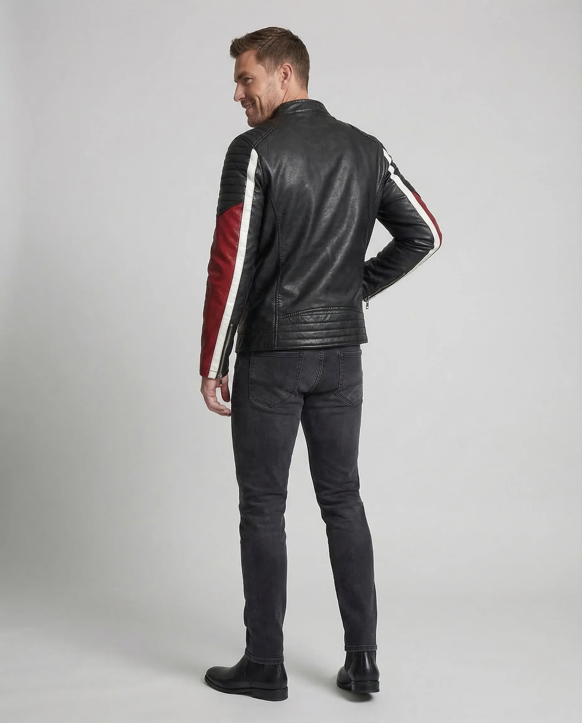 Herren Kunstleder Bikerjacke Teddyfutter - Image 4