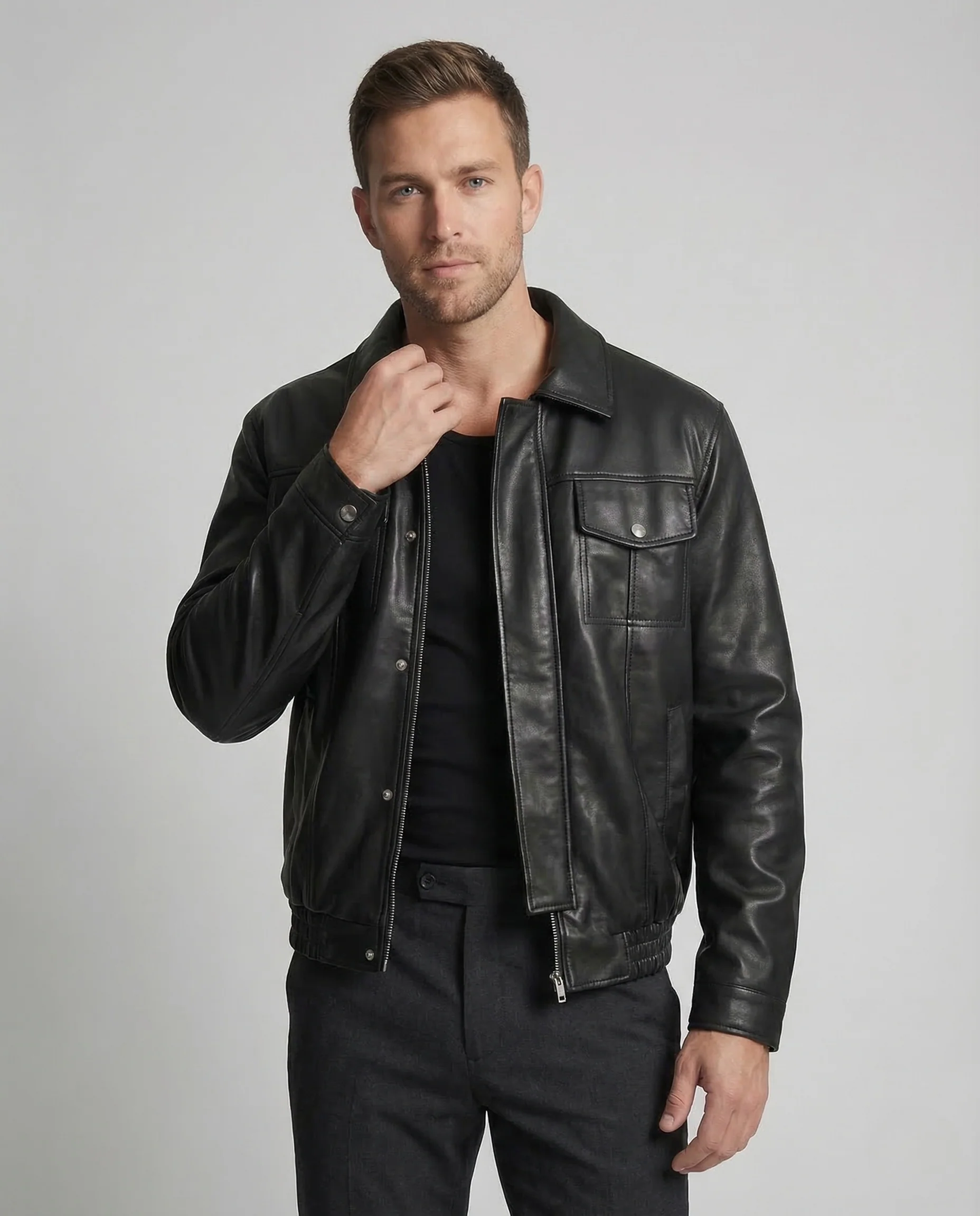 Herren Kunstleder Workerjacke Pattentaschen - Image 2