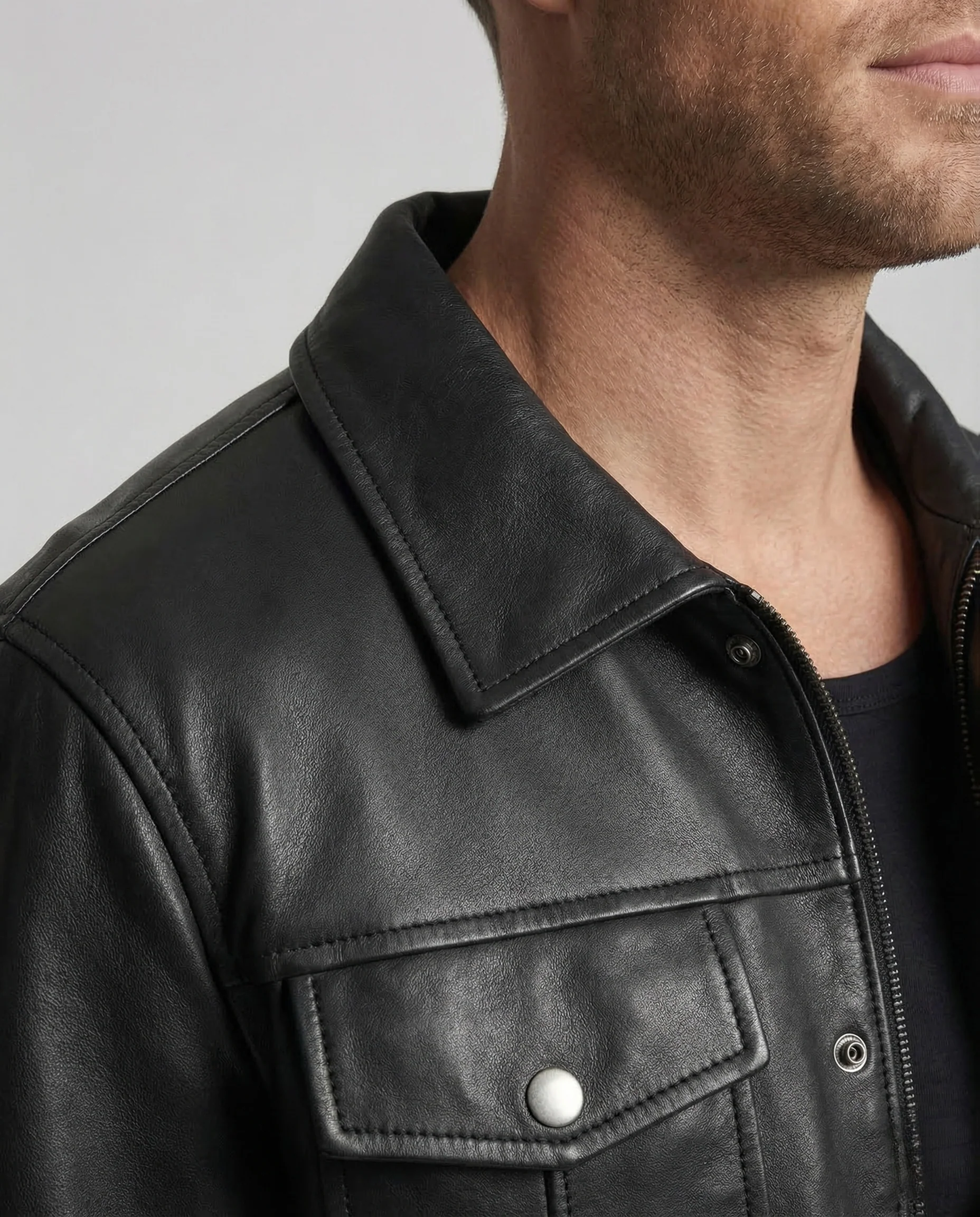 Herren Kunstleder Workerjacke Pattentaschen - Image 3