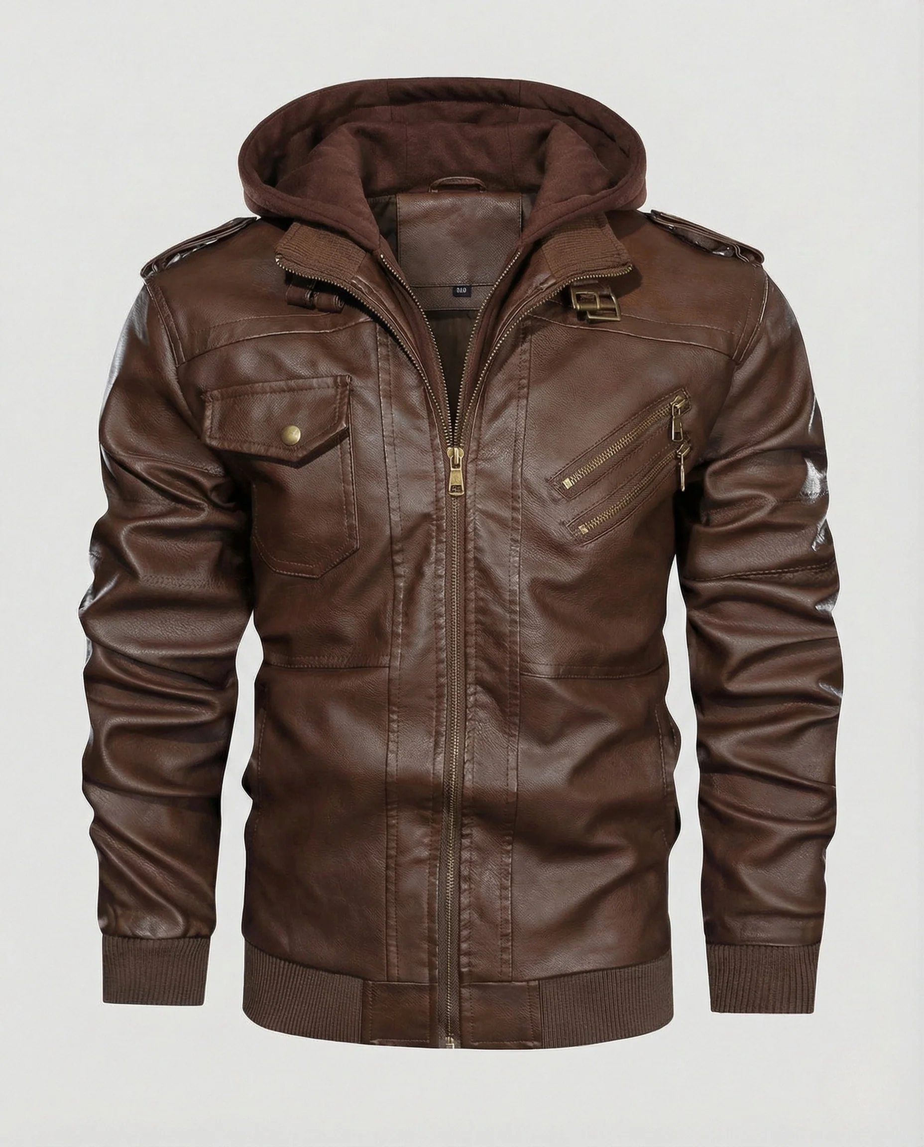 Herren Kunstlederjacke mit Sweatkapuze & Reißverschluss - Image 7