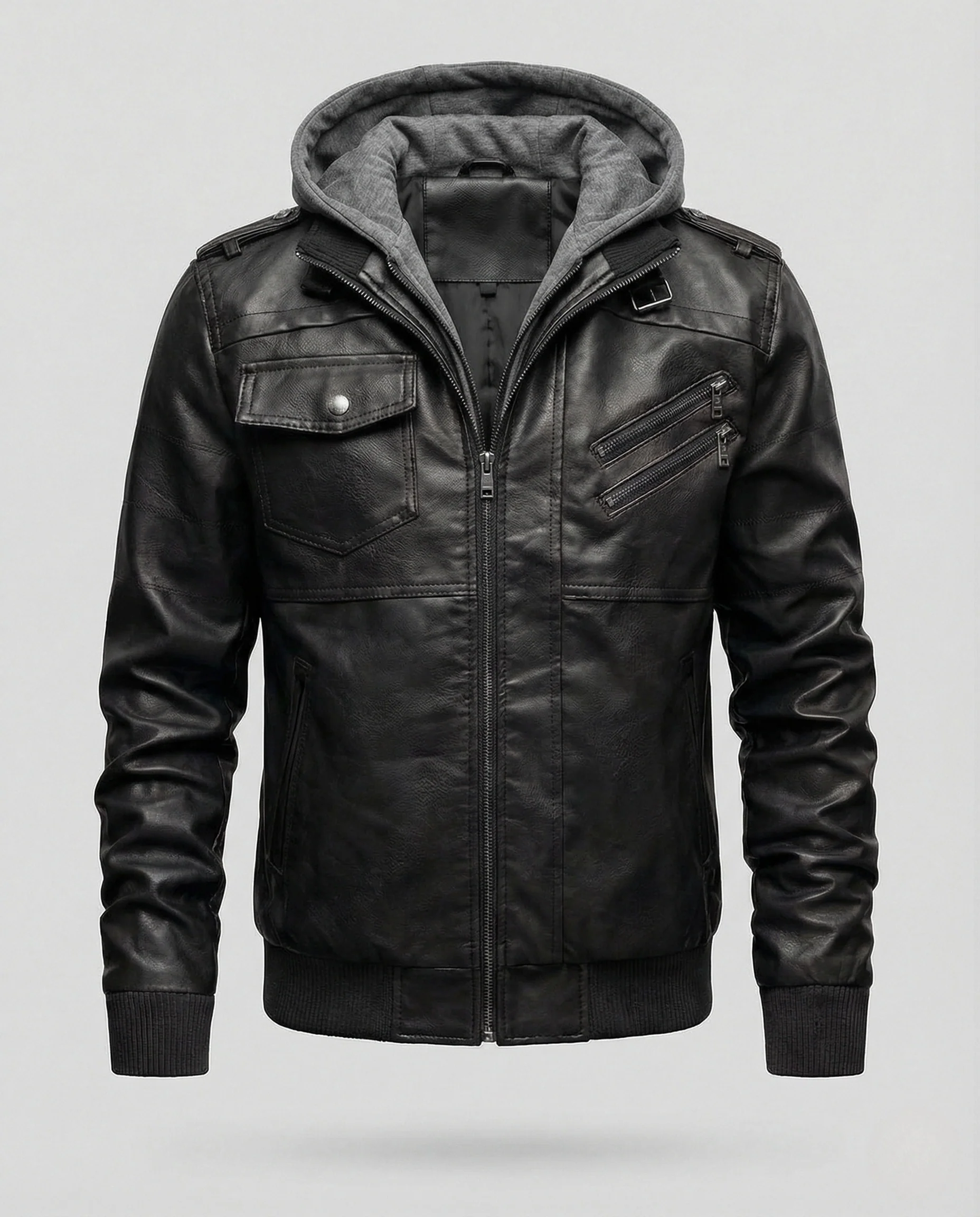 Herren Kunstlederjacke mit Kontrastkapuze & Reißverschlusstaschen - Image 6