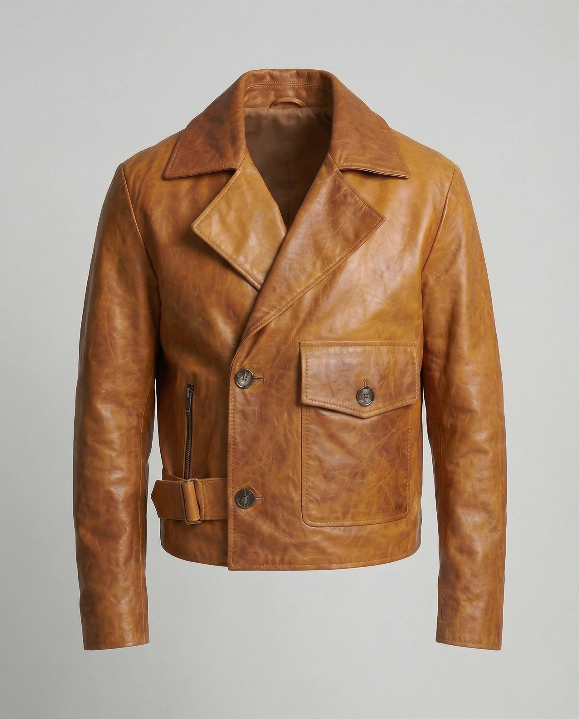 Herren Lederjacke Biker kurz mit Revers - Image 5