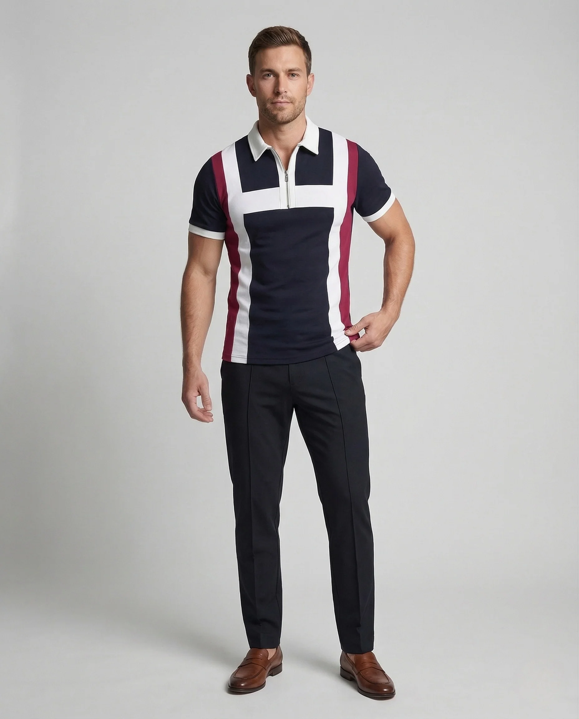 Herren Poloshirt Reißverschluss Logo