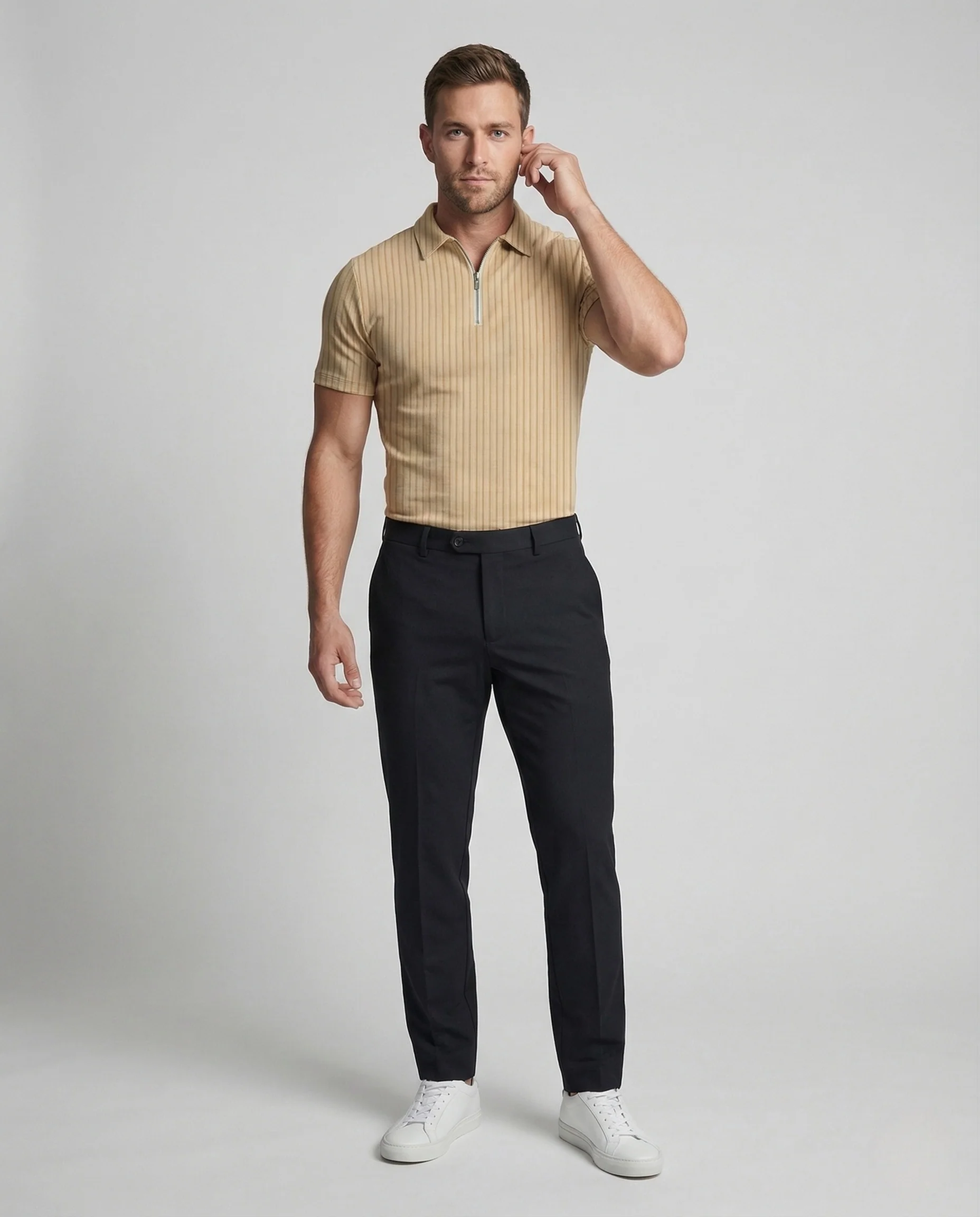 Herren Poloshirt Stehkragen Reißverschluss