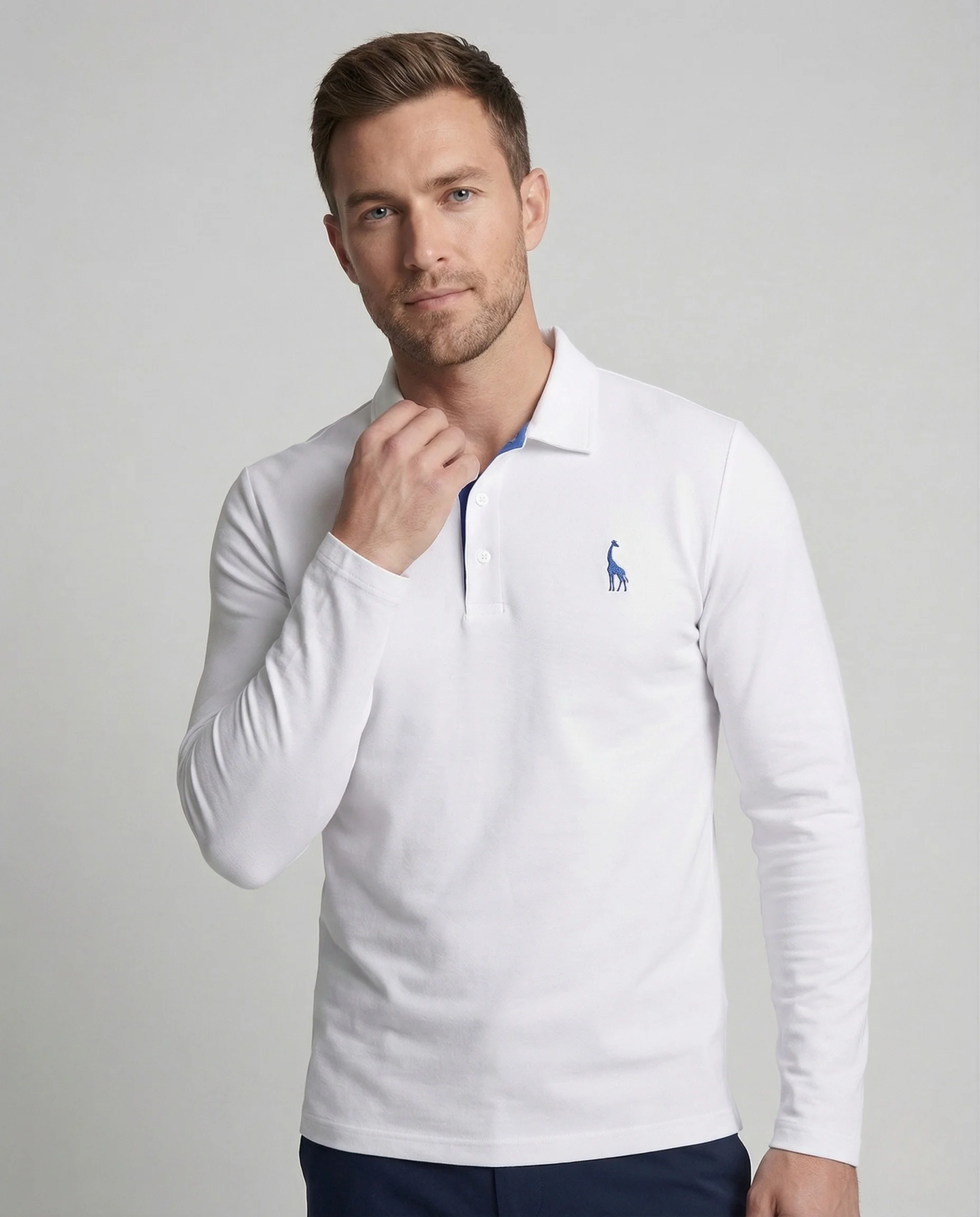 Herren Langarm Polo Baumwollpiqué Kentkragen Logo - Image 2