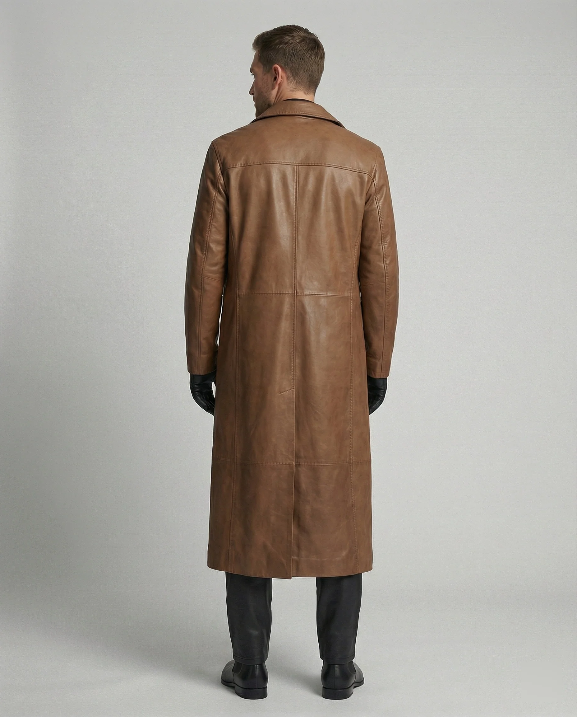 Herren Langer Leder Trenchcoat - Image 5