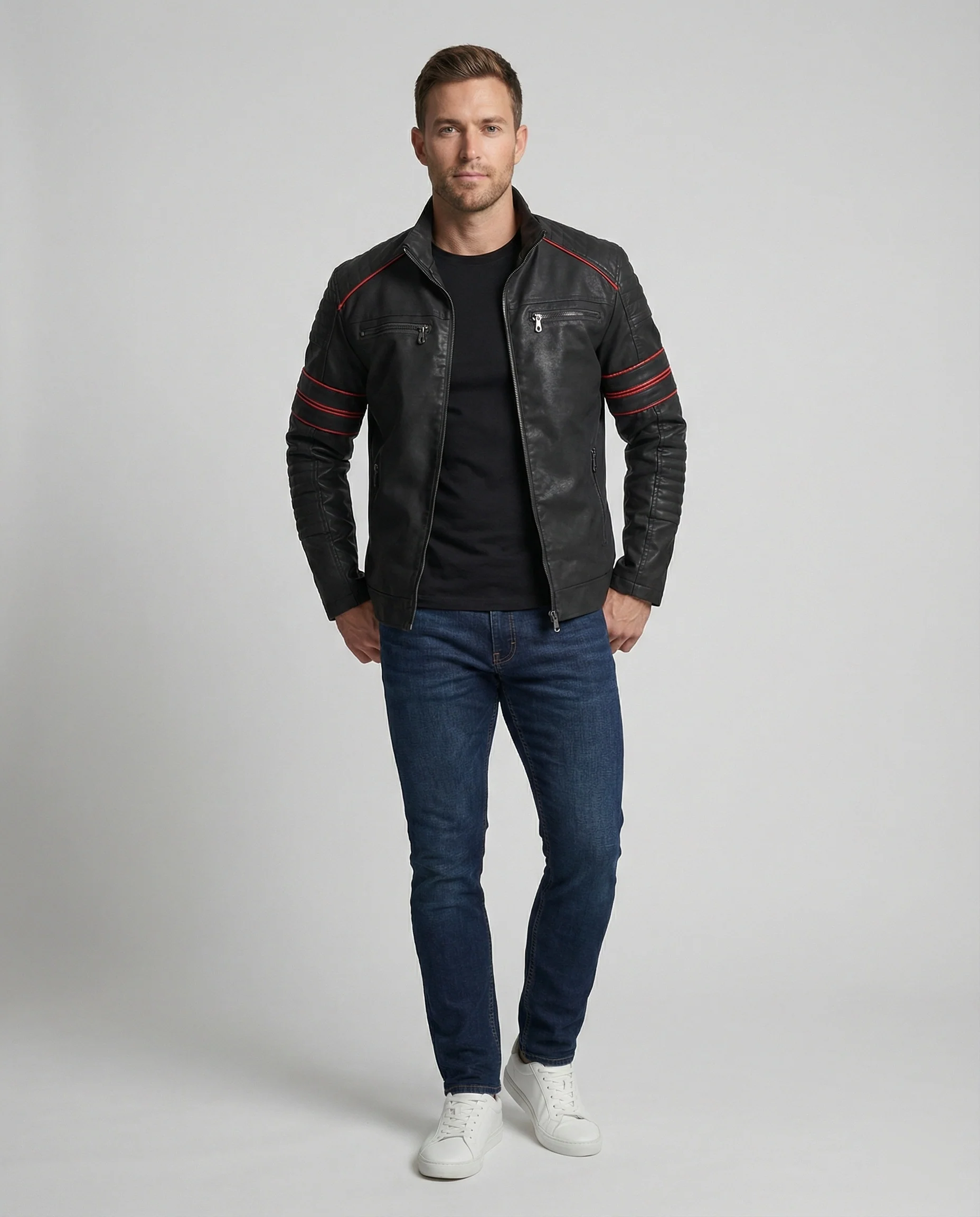 Herren Biker Lederjacke mit Steppung - Image 2