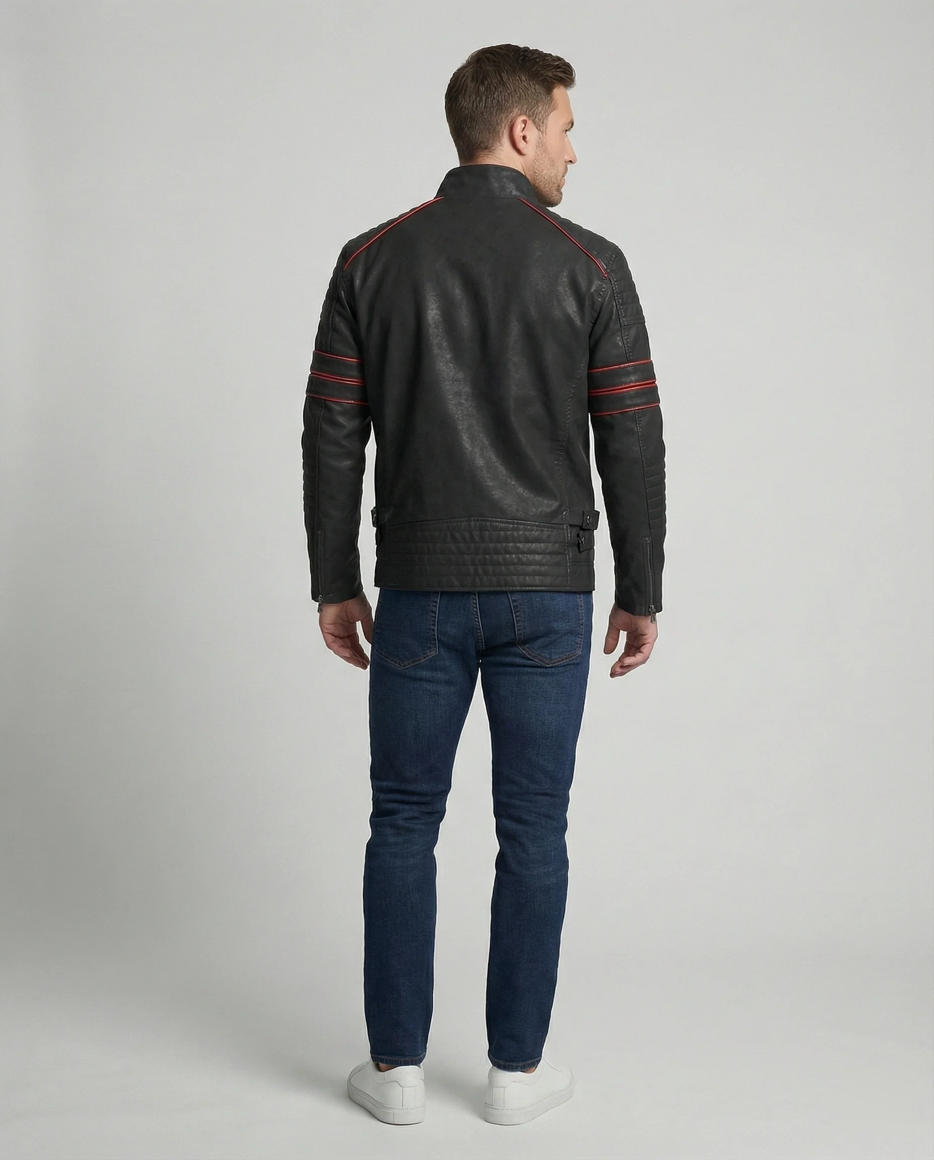 Herren Biker Lederjacke mit Steppung - Image 3