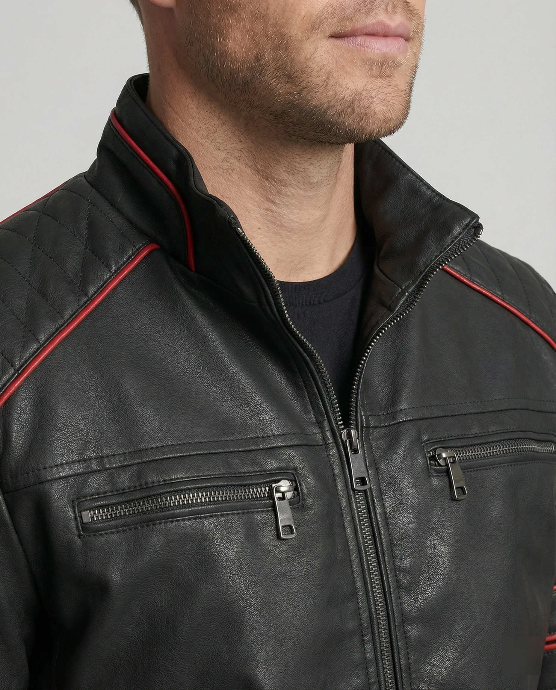 Herren Biker Lederjacke mit Steppung - Image 5
