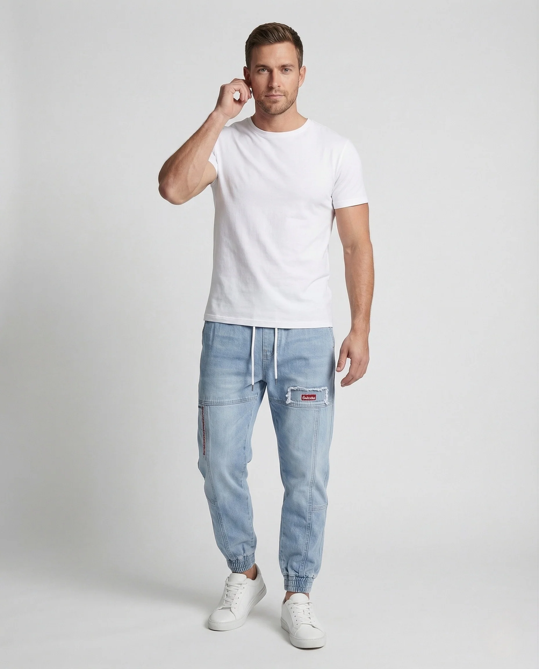 Herren Jeans Jogger mit Cargotaschen Denim Jogginghose