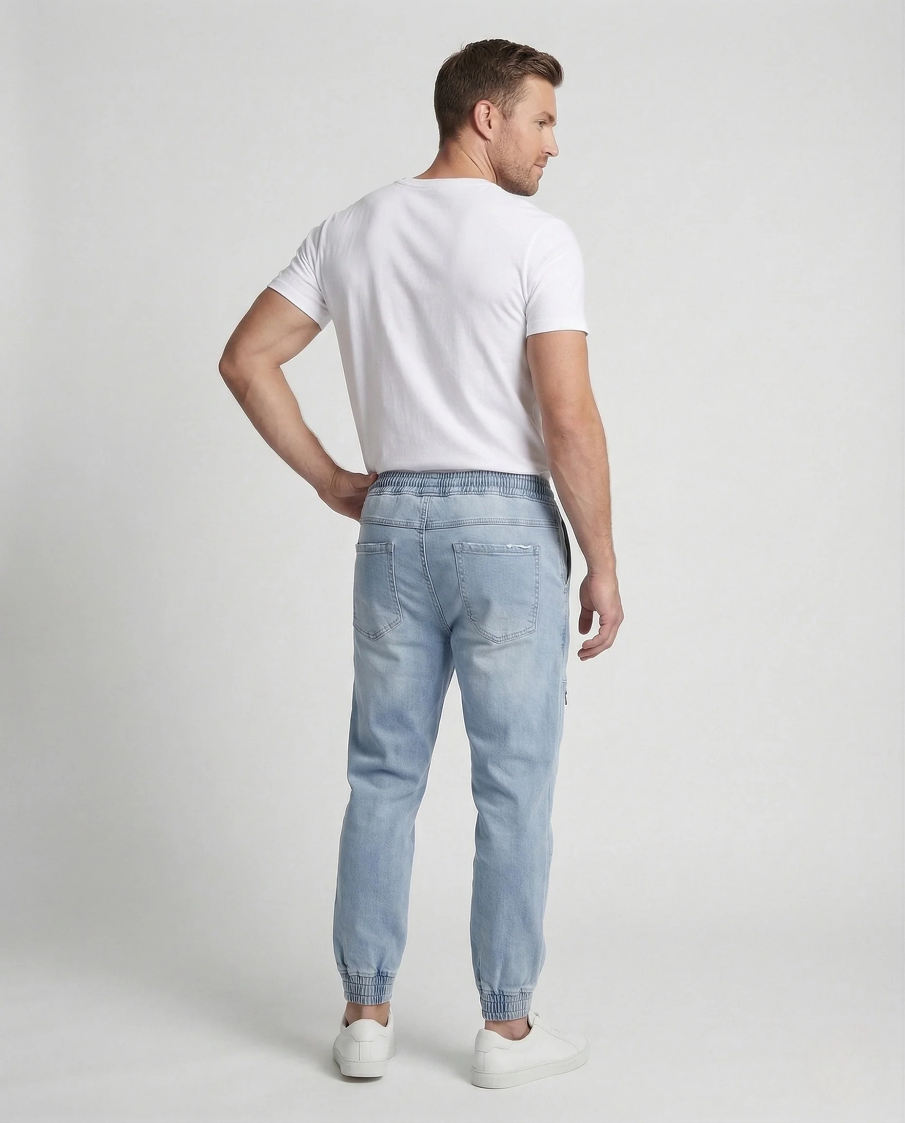 Herren Jeans Jogger mit Cargotaschen Denim Jogginghose - Image 3