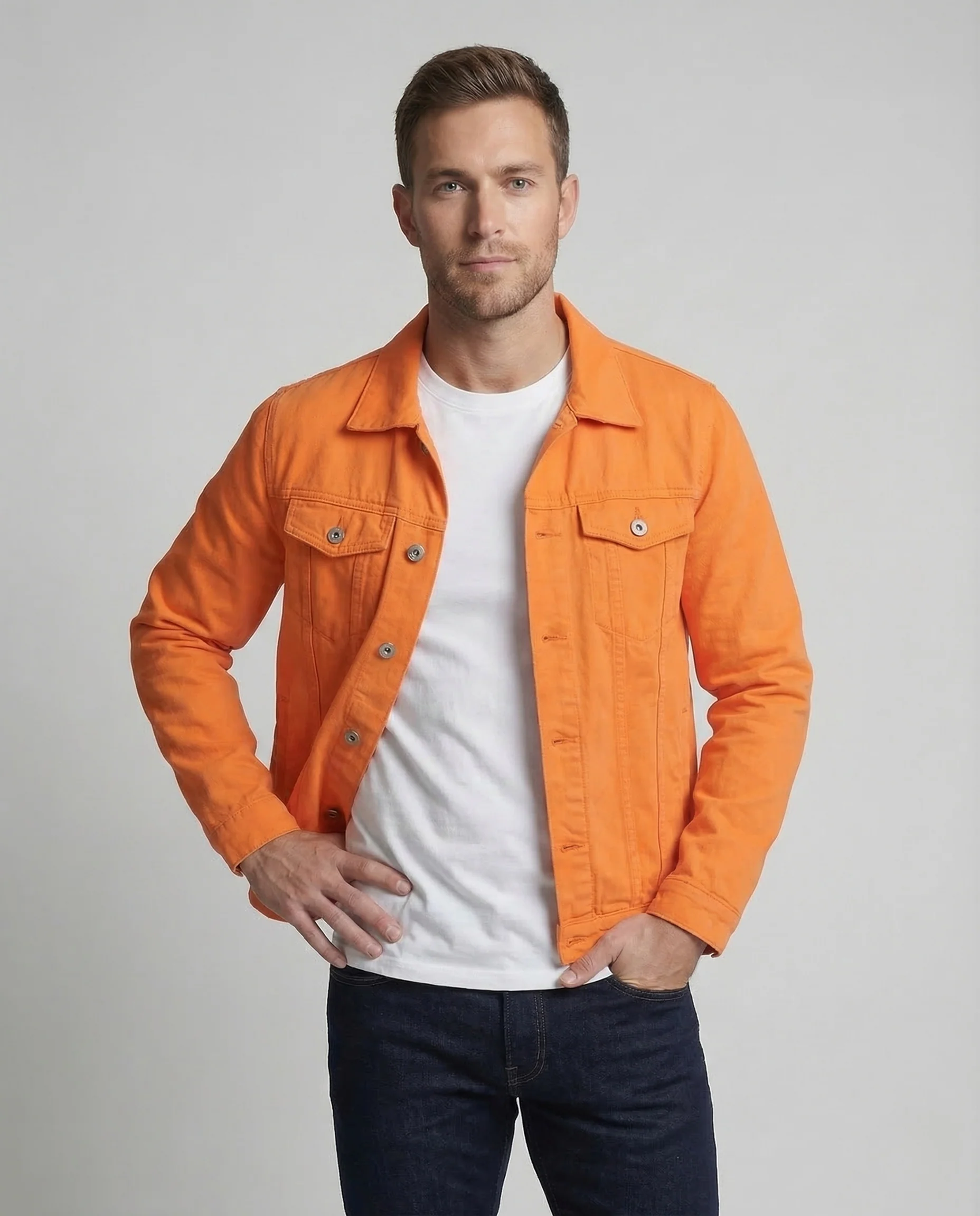 Herren Jeansjacke Baumwolle Brusttaschen - Image 2